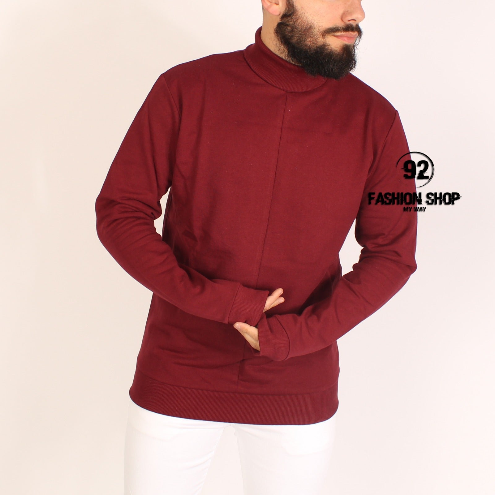 FELPA UOMO TINTA UNITA COLLO ALTO PULL OVER BORDEAUX ART. FE15