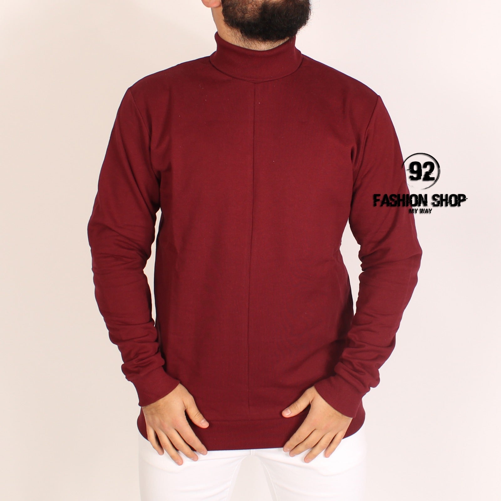 FELPA UOMO TINTA UNITA COLLO ALTO PULL OVER BORDEAUX ART. FE15