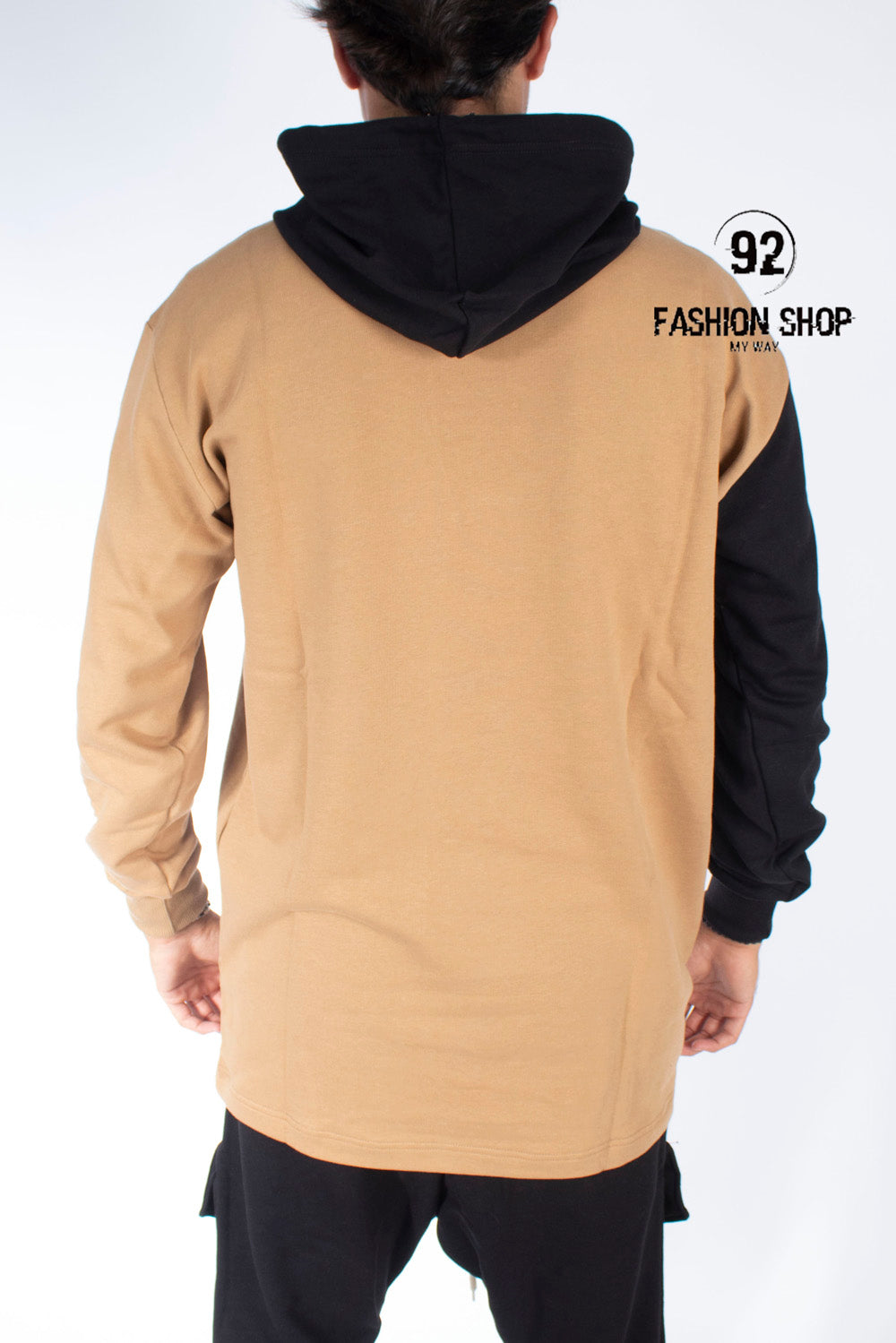 FELPA BLACKSVNDAY ''STREETWEAR'' BICOLORE CON CAPPUCCIO E SCRITTA ANTERIORE BEIGE / NERO