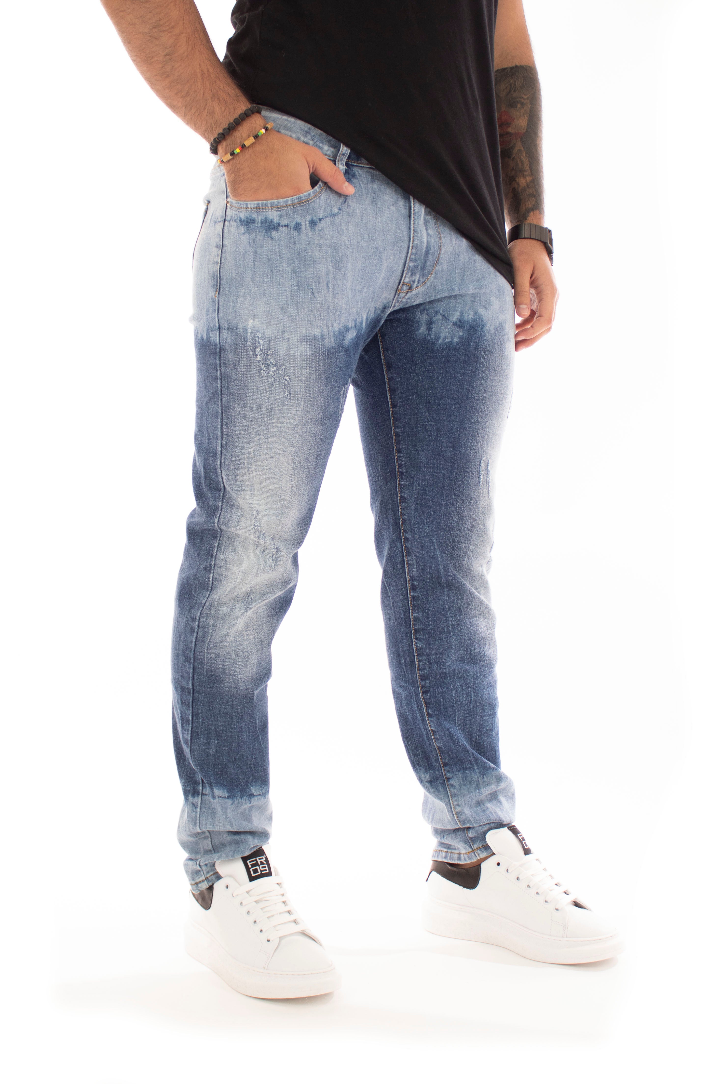 Jeans Pantalone Uomo 5 Tasche Bicolore Sfumato Con Micro Abrasioni Art. Js116