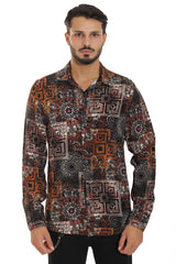 Camicia Uomo Maniche Lunghe Fantasia Fiori Quadrati Art. Cm113