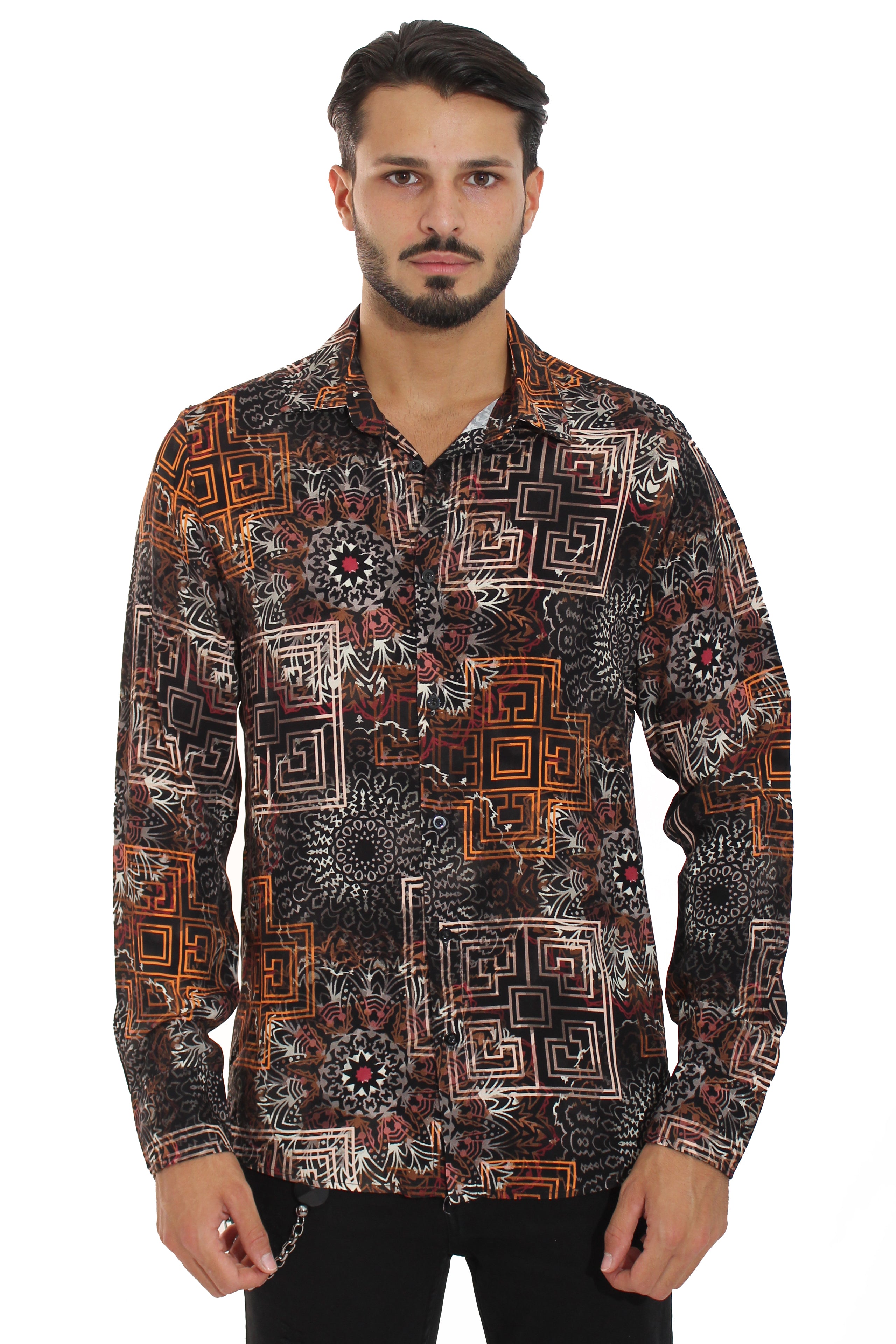 Camicia Uomo Maniche Lunghe Fantasia Fiori Quadrati Art. Cm113