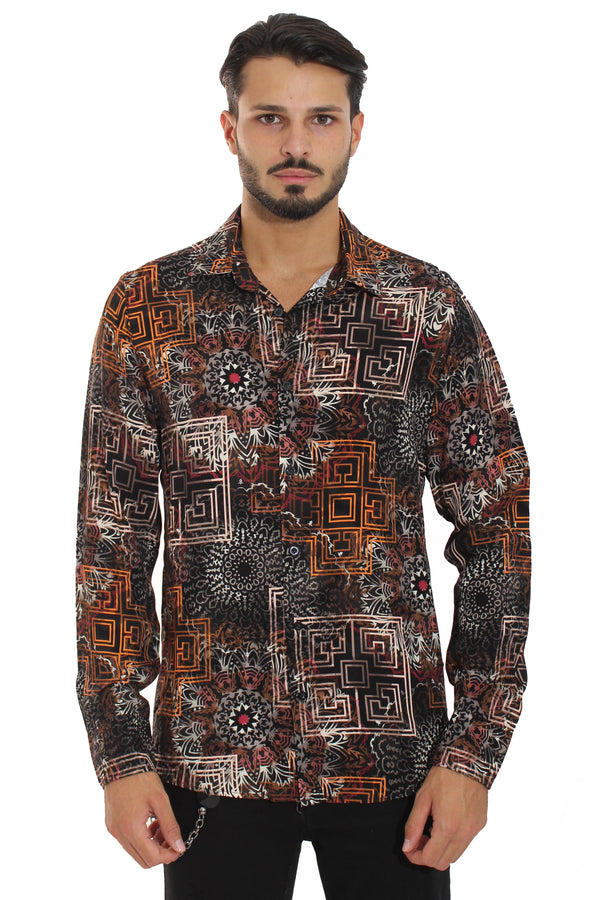 Chemise à manches longues pour homme, motif carré à fleurs Art. Cm113