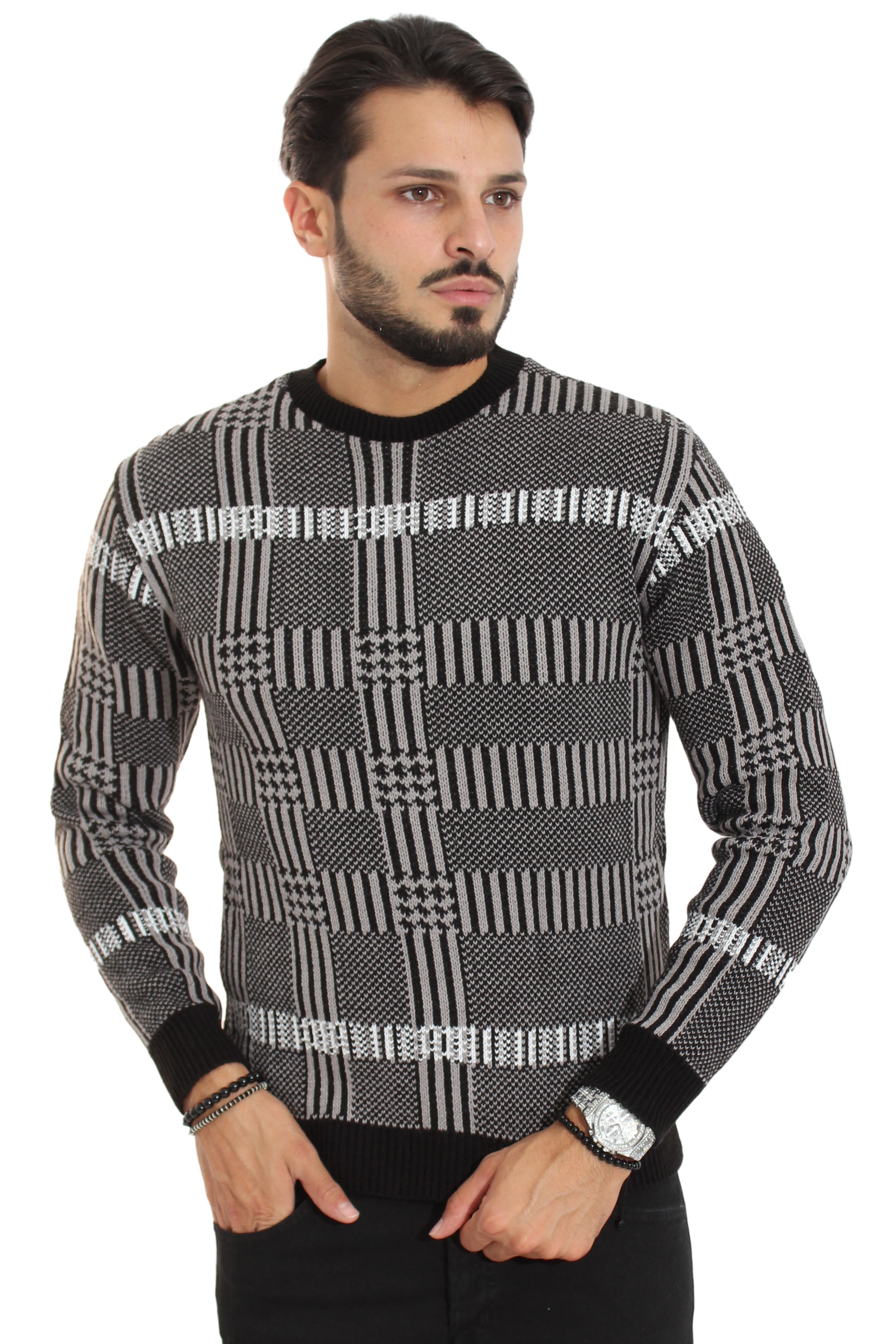 Maglione Uomo Pullover Blacksvnday Girocollo Con Fantasia Art. Mg43