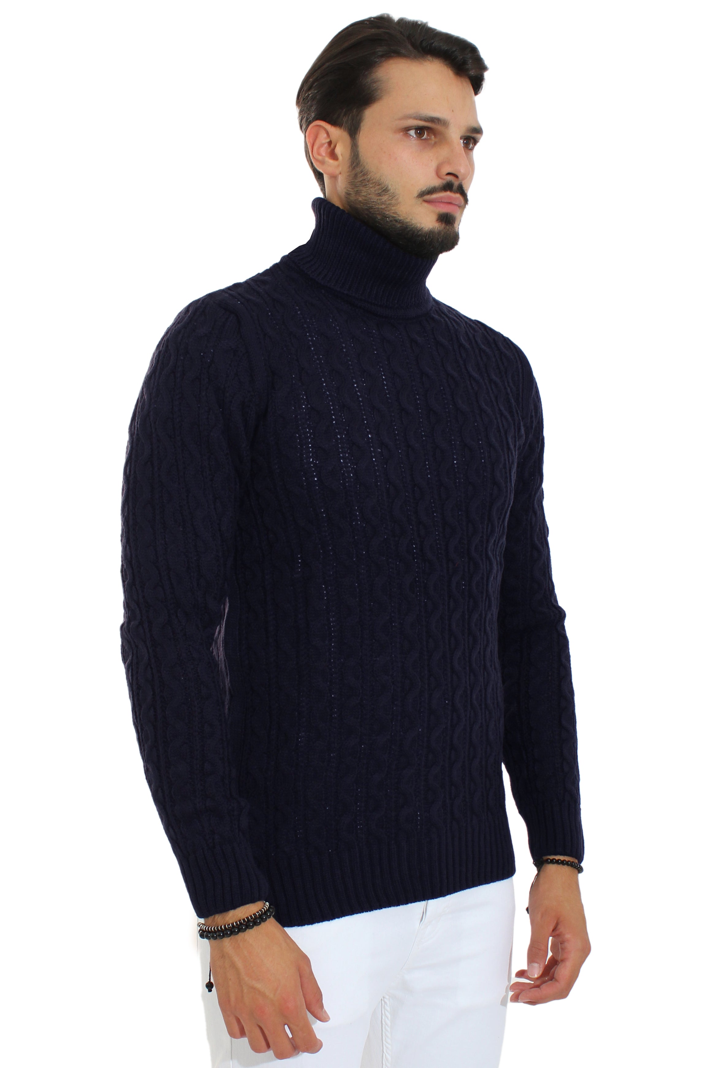 Maglione Uomo Dolcevita Collo Alto Fantasia Trecce Art. Mg45