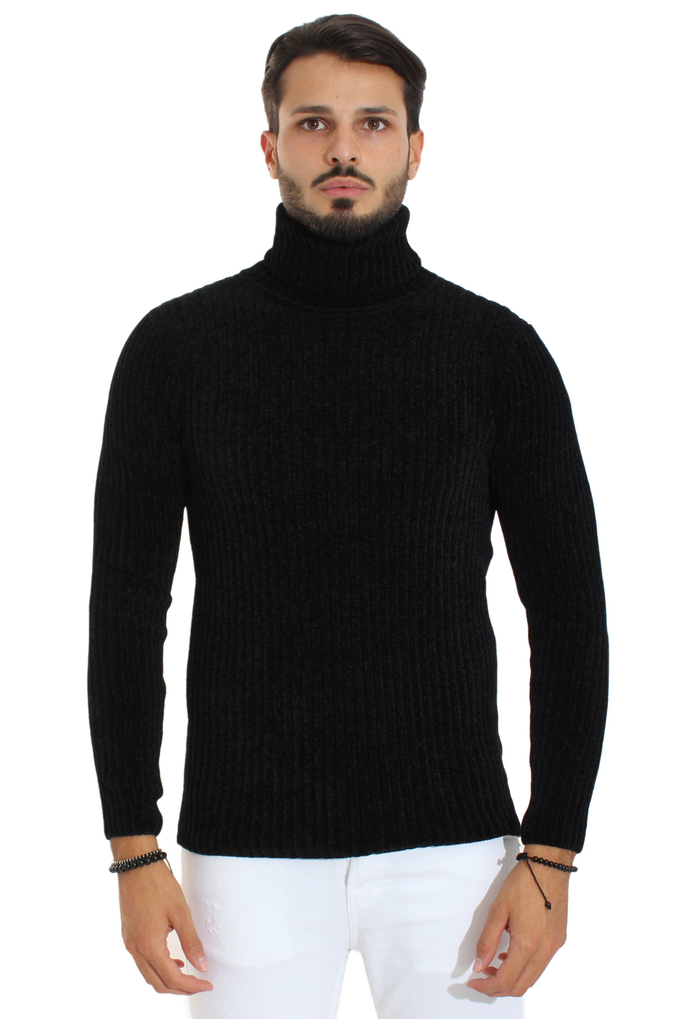 Maglione Uomo Dolcevita Ciniglia Tinta Unita Collo Alto Art. Mg48