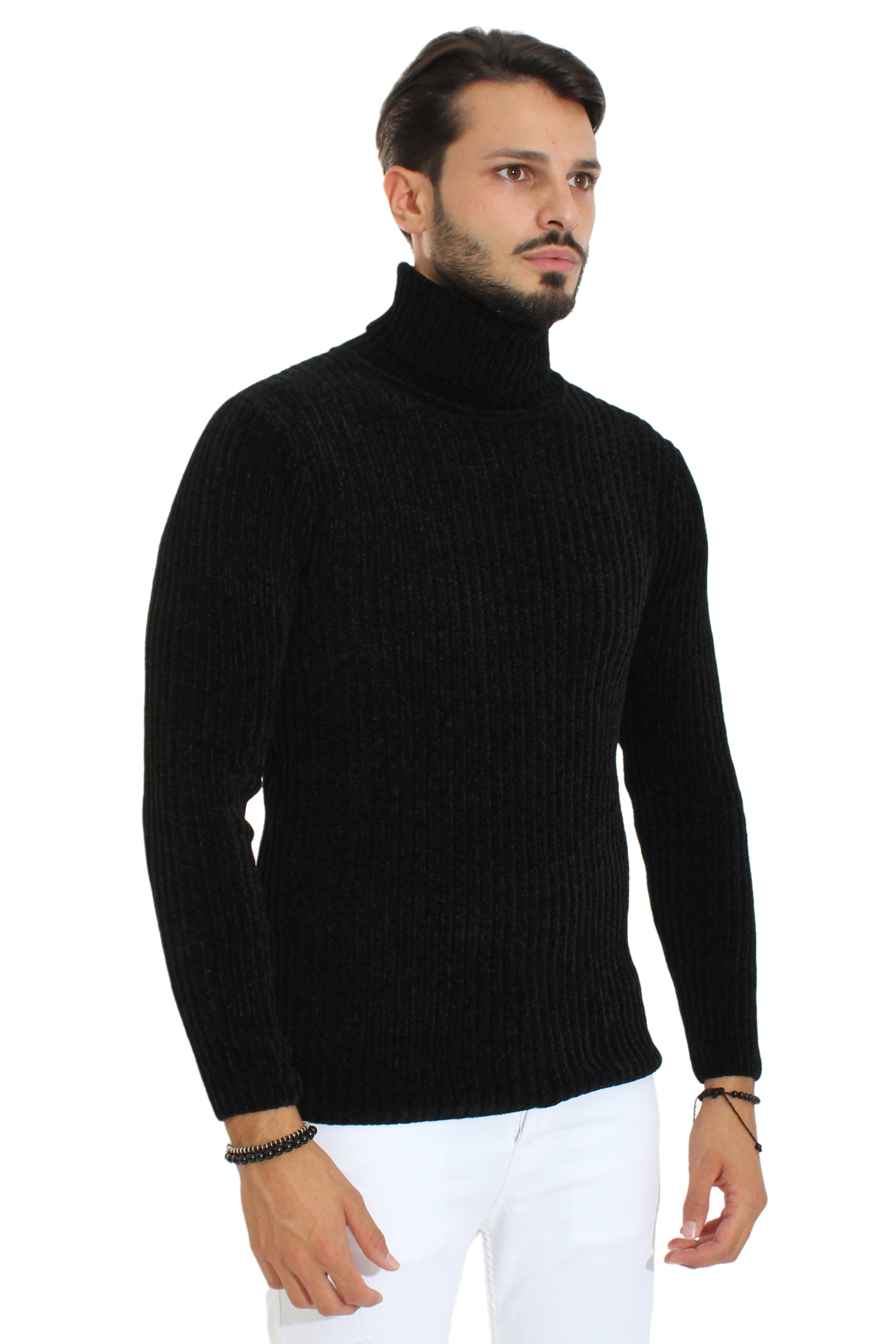 Maglione Uomo Dolcevita Ciniglia Tinta Unita Collo Alto Art. Mg48