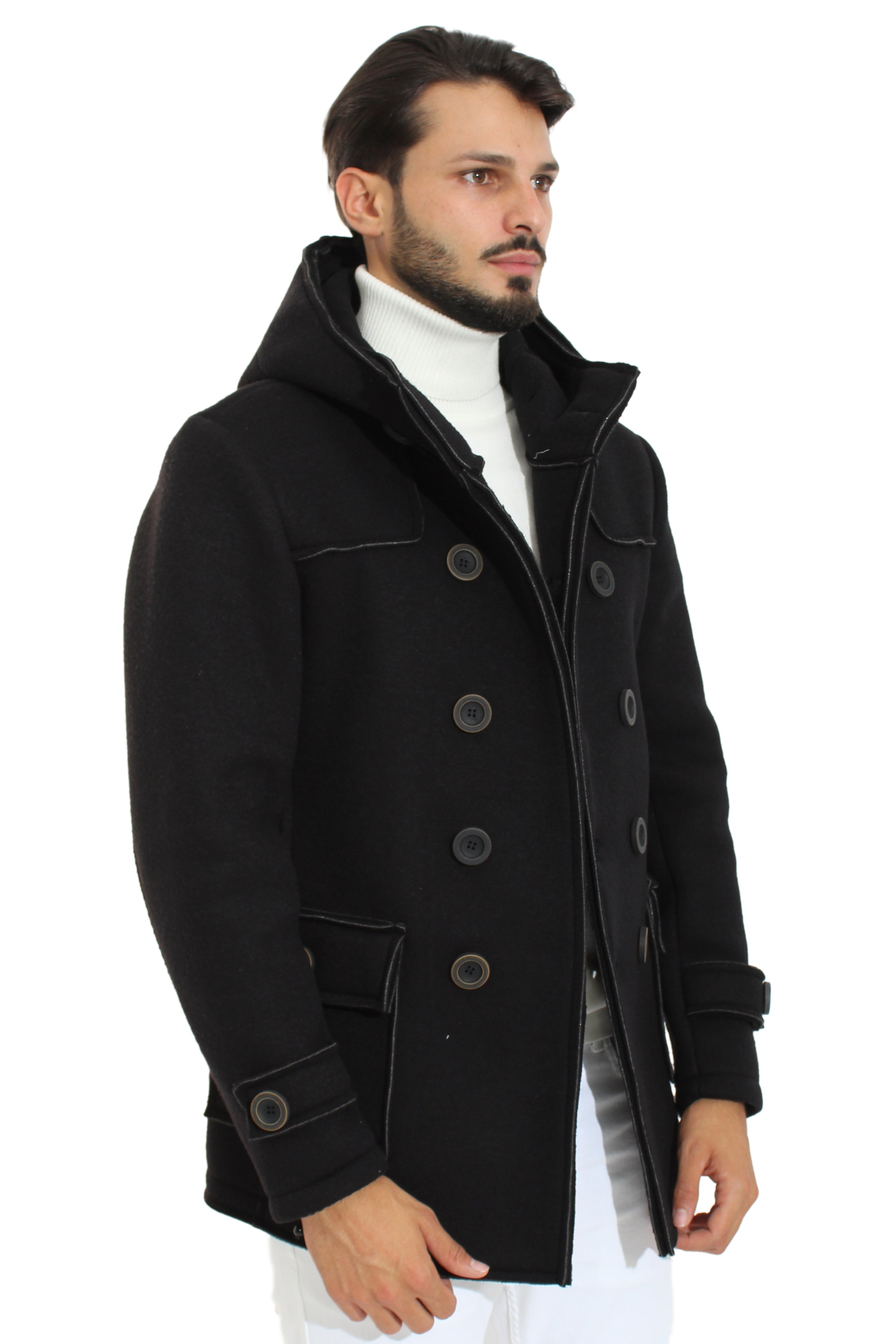 Cappotto Uomo Giacca Con Cappuccio Doppio Petto Con Tasche Laterali Art. Cp16