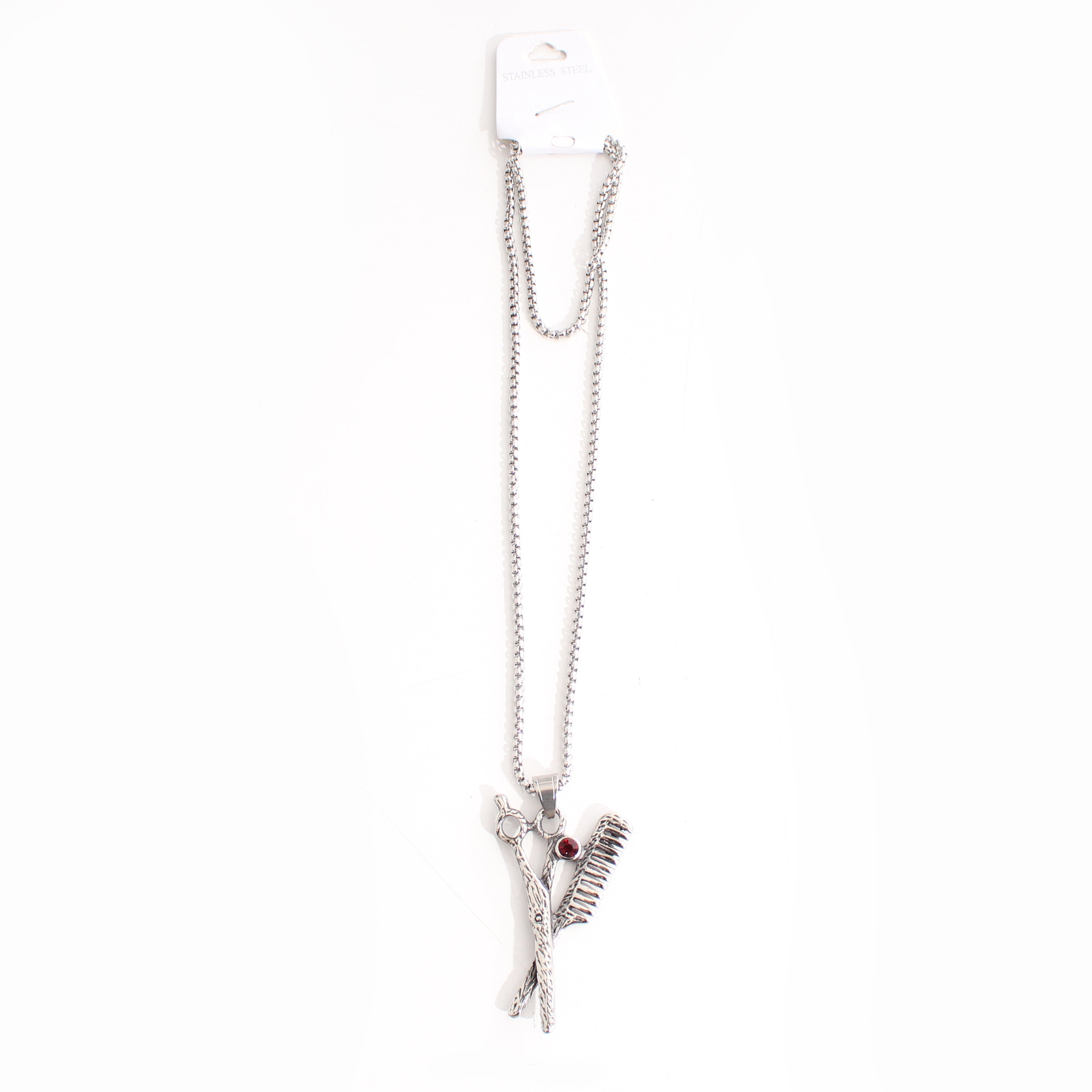 Collana In Acciaio Barber Ciondolo Forbici e Pettine Art. Ac100