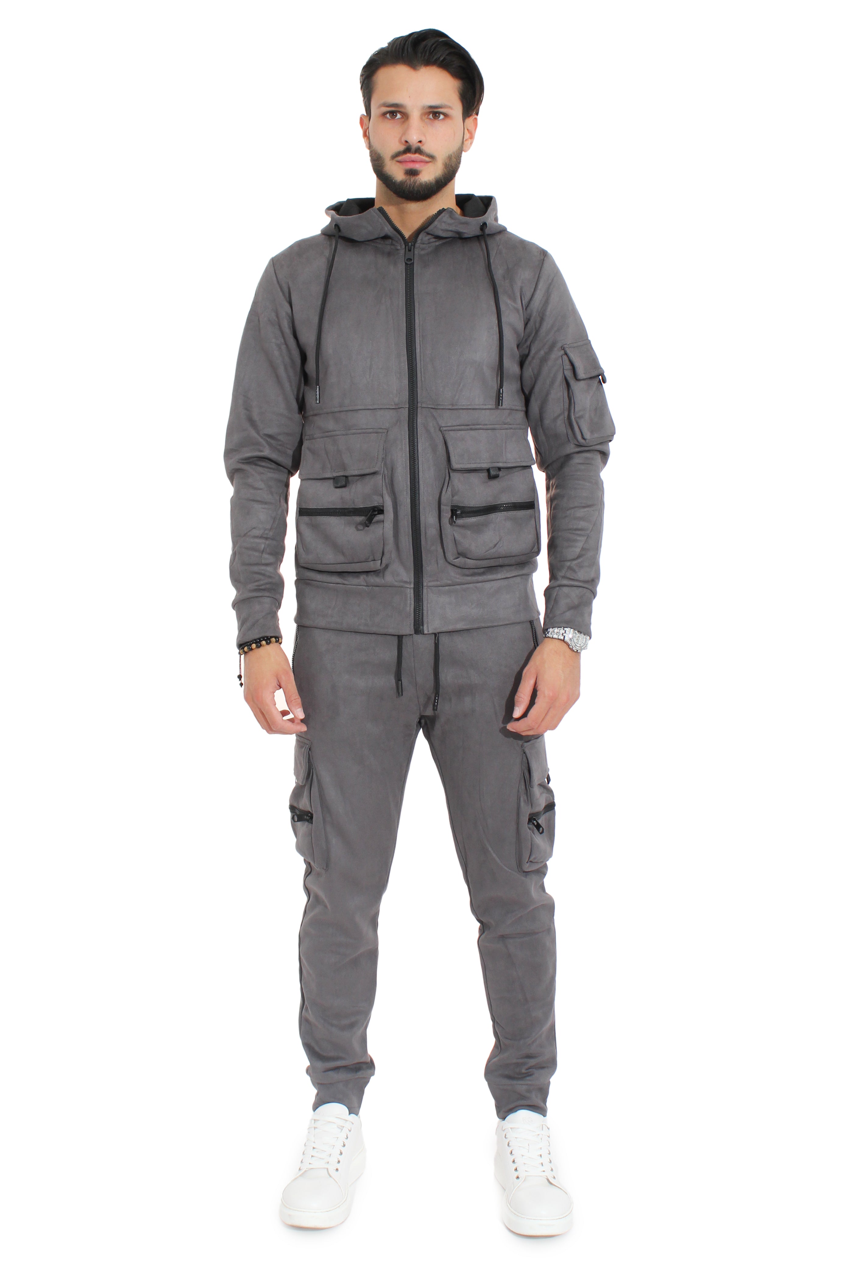 Tuta Uomo Completo Con Tasconi Effetto camoscio E Cappuccio Art. Tt69