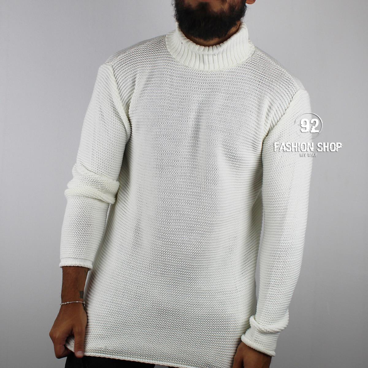 MAGLIONE UOMO COLLO ALTO DOLCEVITA PULLOVER BIANCO ART. MG20