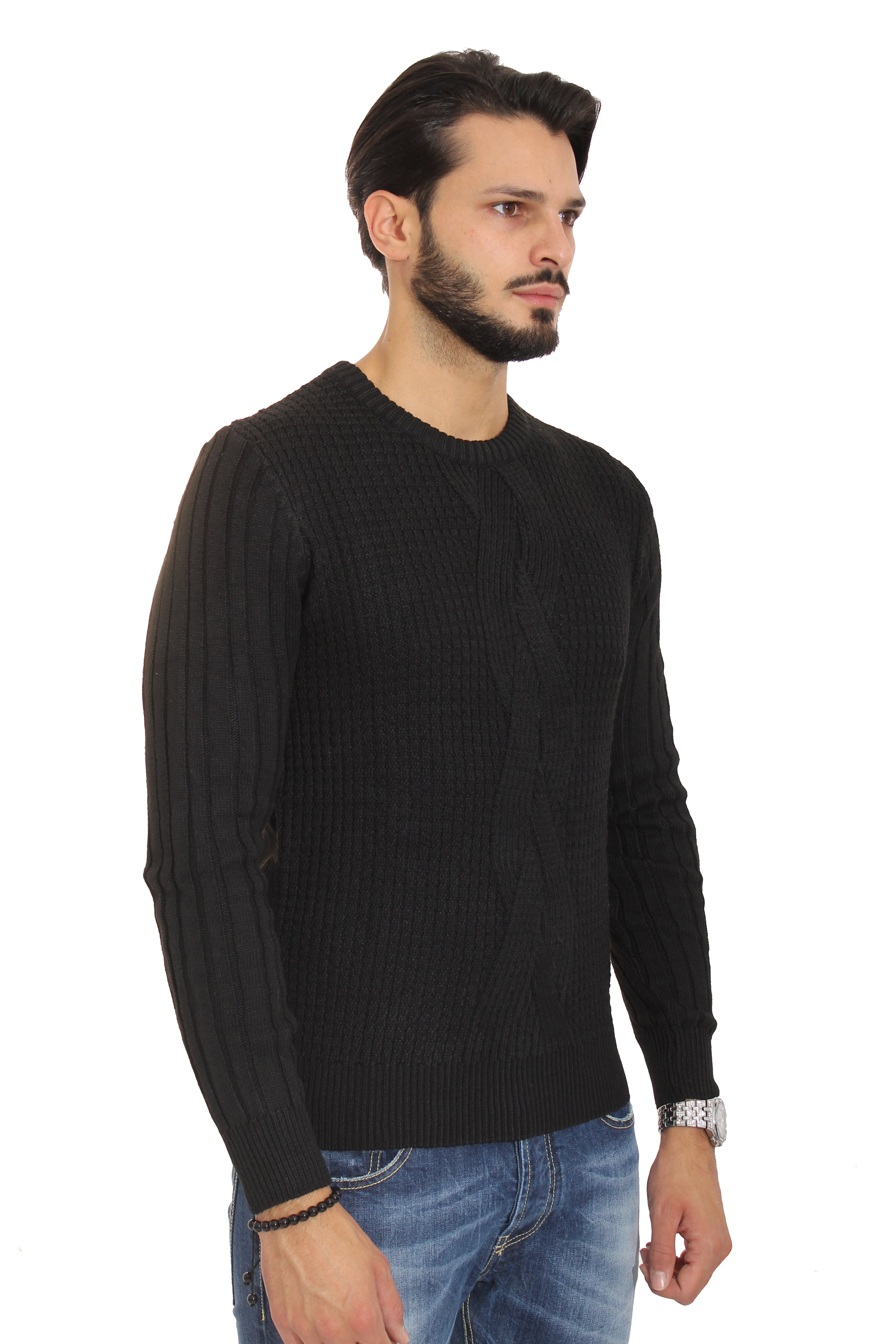 Maglione Uomo Pullover Girocollo Fantasia Treccia Art. Mg70