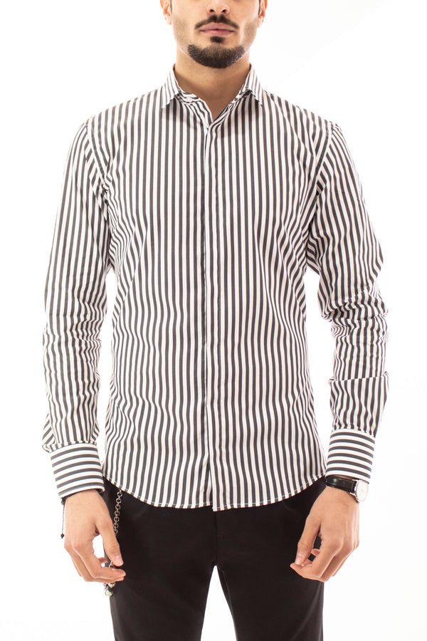 CHEMISE HOMME ART.AKIRO' RAYURES NOIRES ÉTROITES COL NORMAL ART. CM77