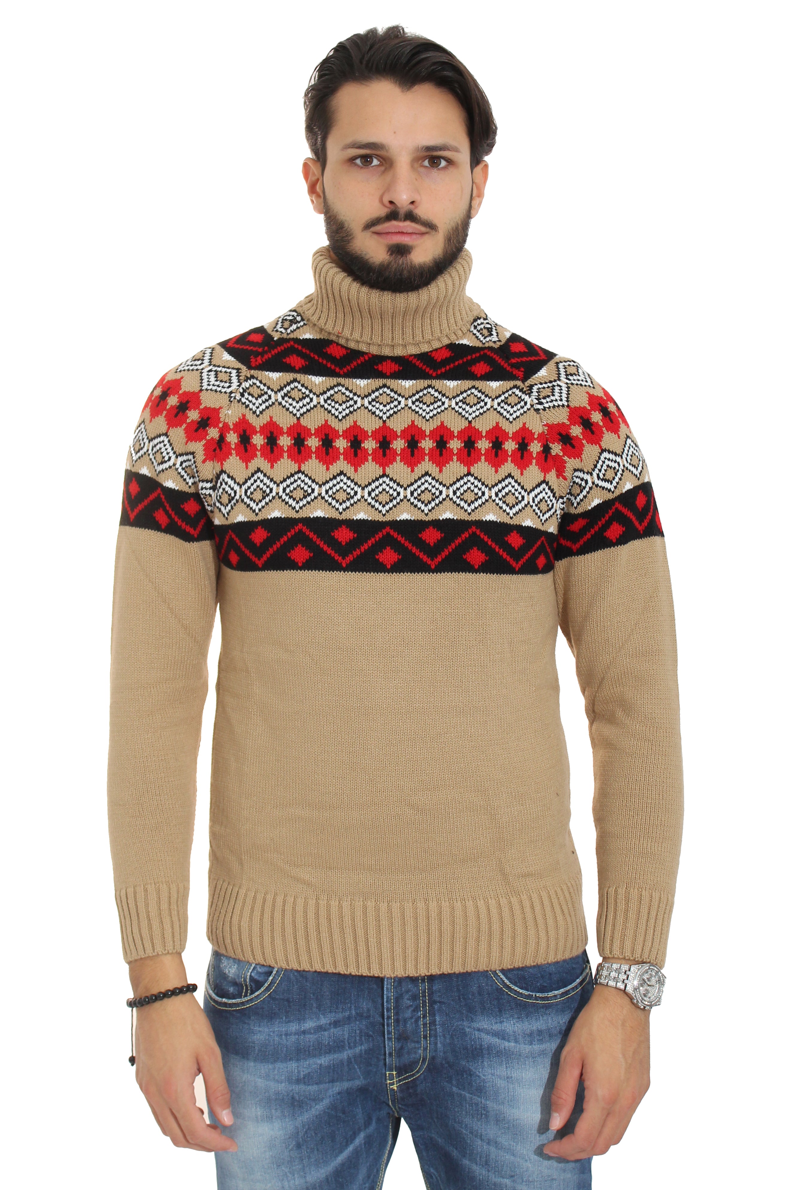 Maglione Uomo Dolcevita Collo Alto Fantasia Ricamata Art. Mg67