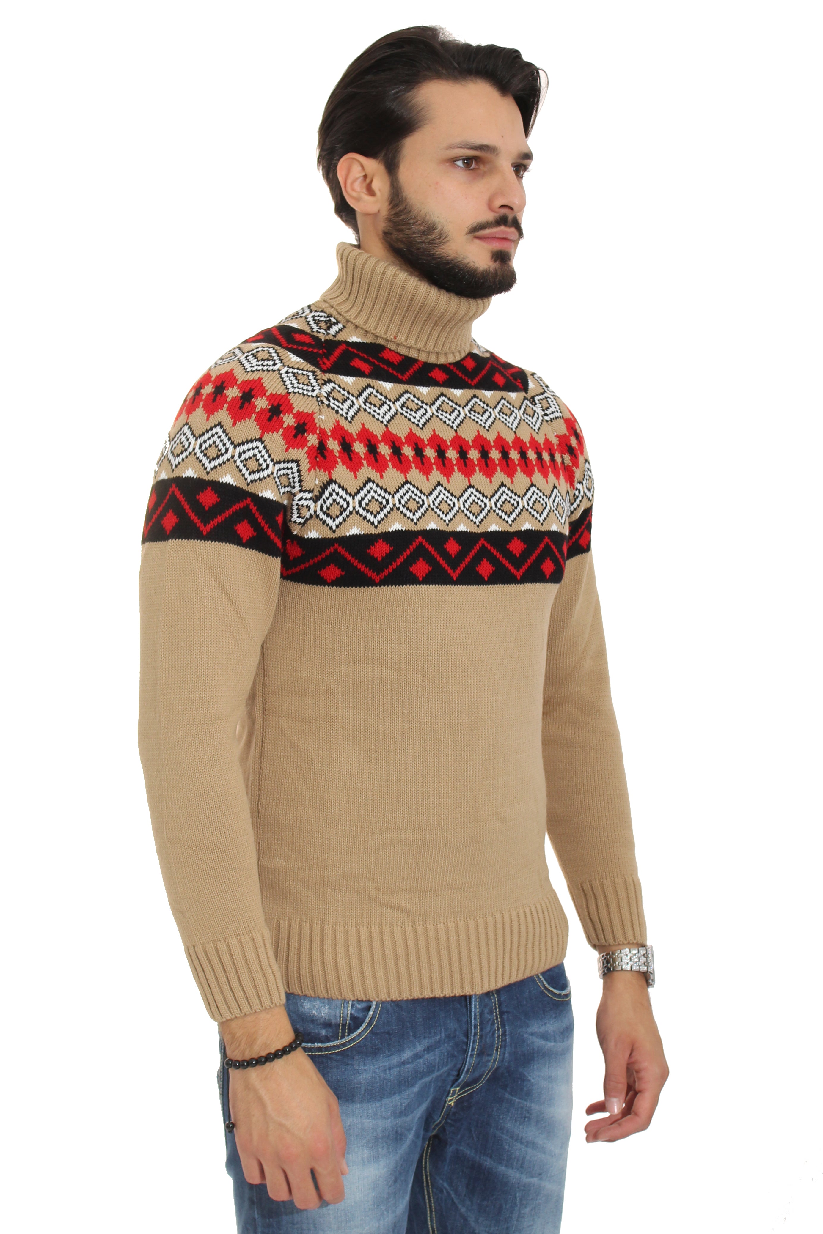 Maglione Uomo Dolcevita Collo Alto Fantasia Ricamata Art. Mg67