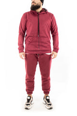 TUTA COMPLETO EFFETTO CAMOSCIO TINTA UNITA CON TASCA FRONTALE E CAPPUCCIO BORDEAUX ART. TT36
