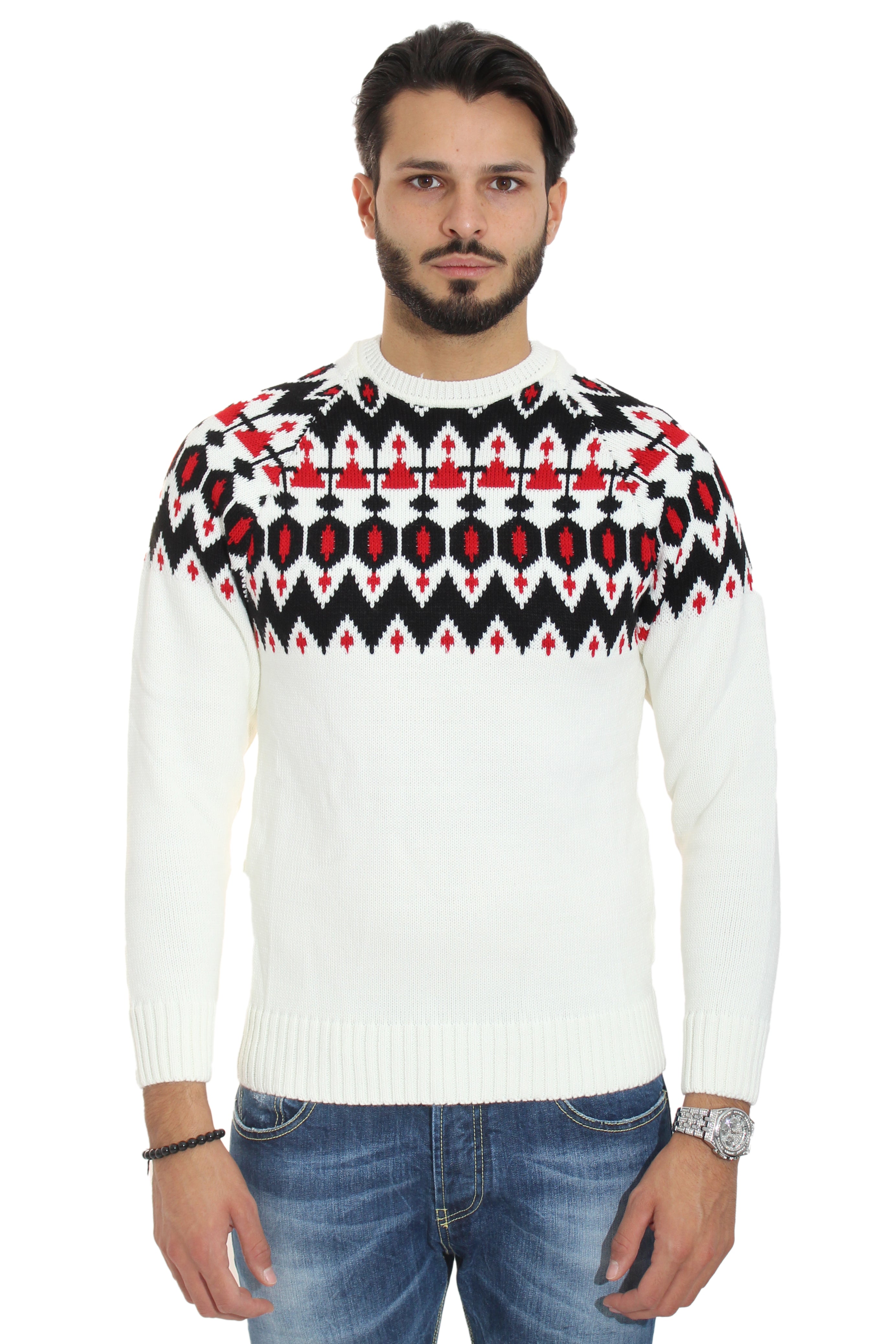 Maglione Uomo Pullover Girocollo Fantasia Rombi Art. Mg65
