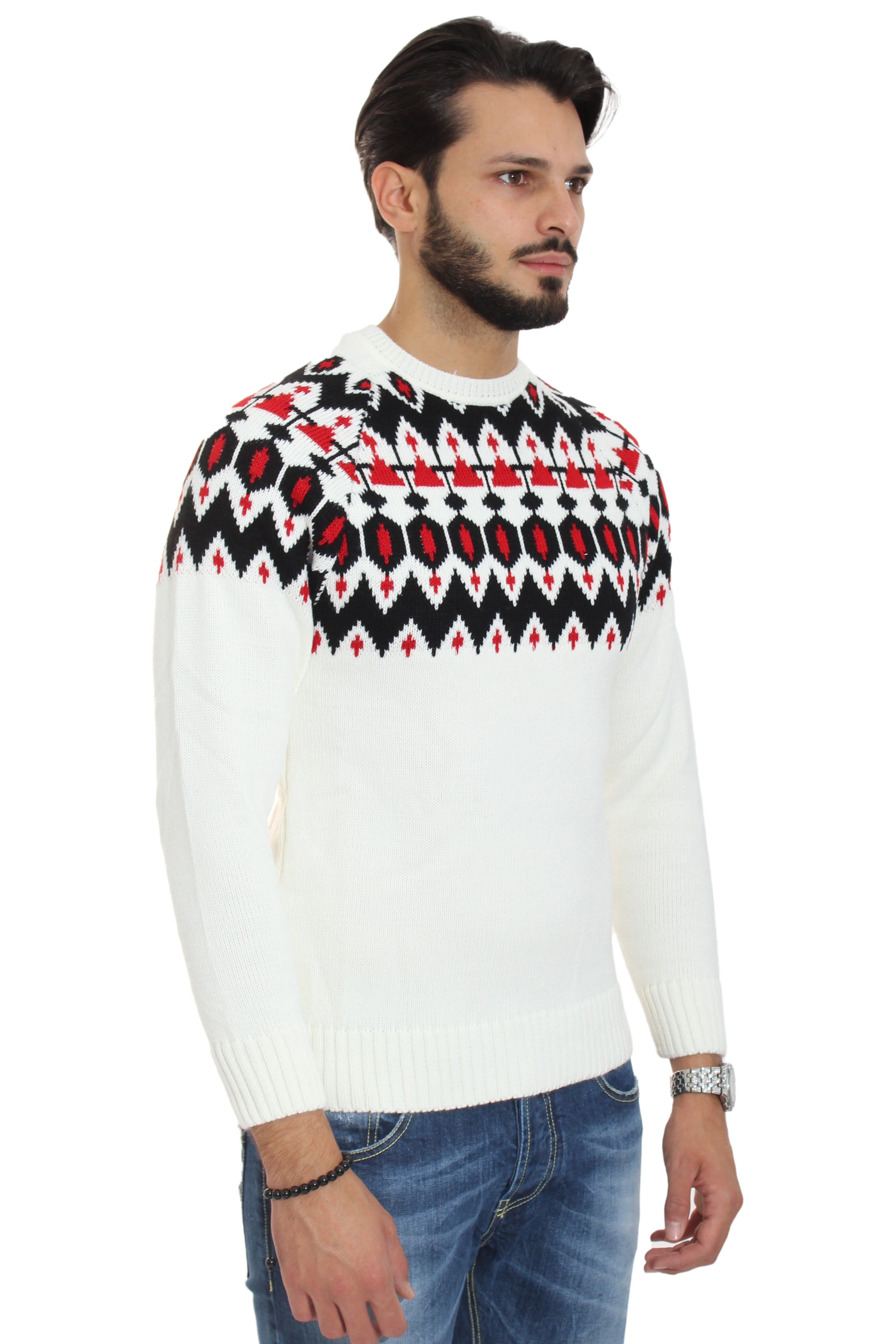 Maglione Uomo Pullover Girocollo Fantasia Rombi Art. Mg65