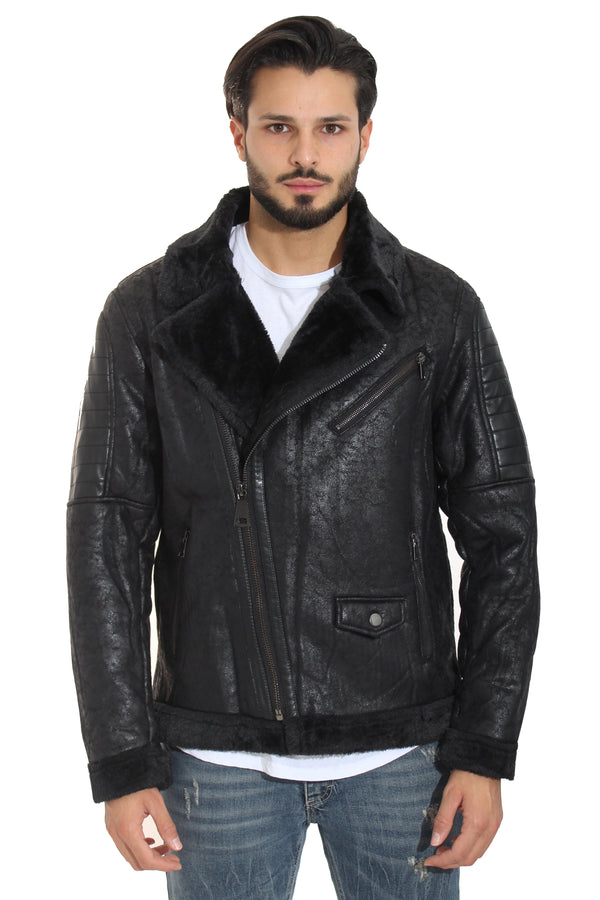 Giubbotto Uomo Chiodo Camoscio Imbottito Art. Gb83