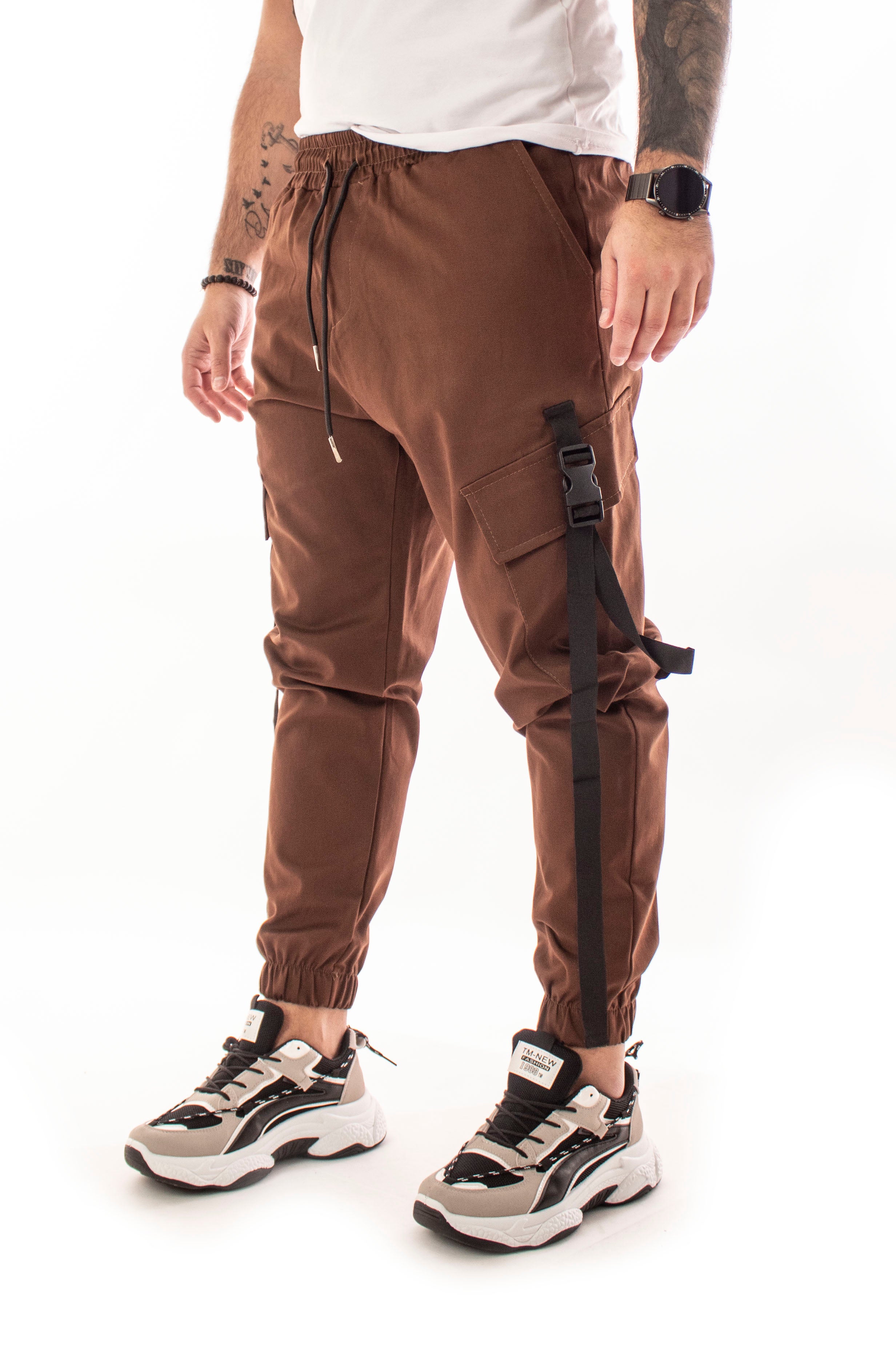 Pantalone Marrone Pantatuta Cargo Con Bretelle Tasca America E Tasconi  Art. Pt53