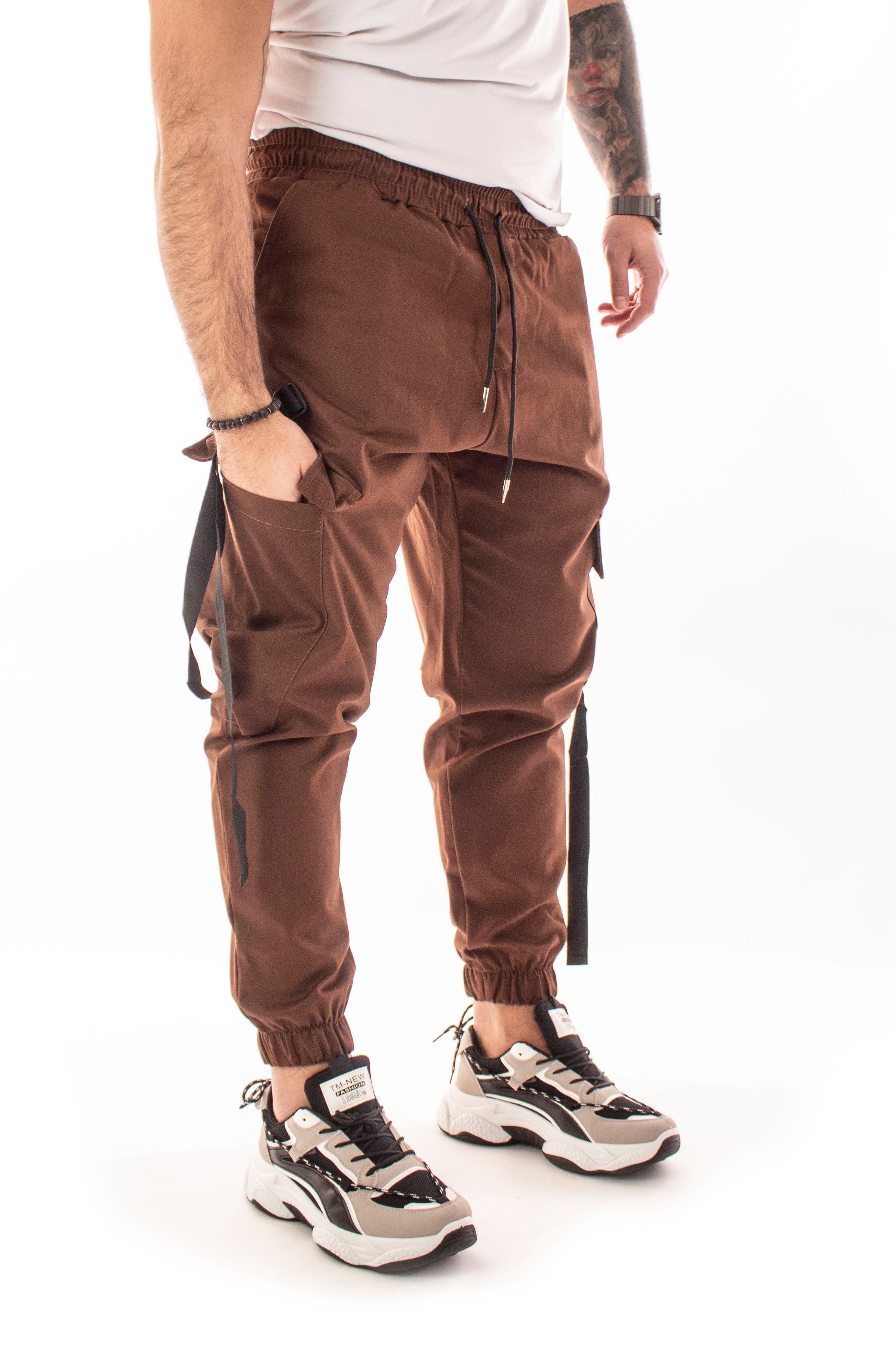 Pantalone Marrone Pantatuta Cargo Con Bretelle Tasca America E Tasconi  Art. Pt53