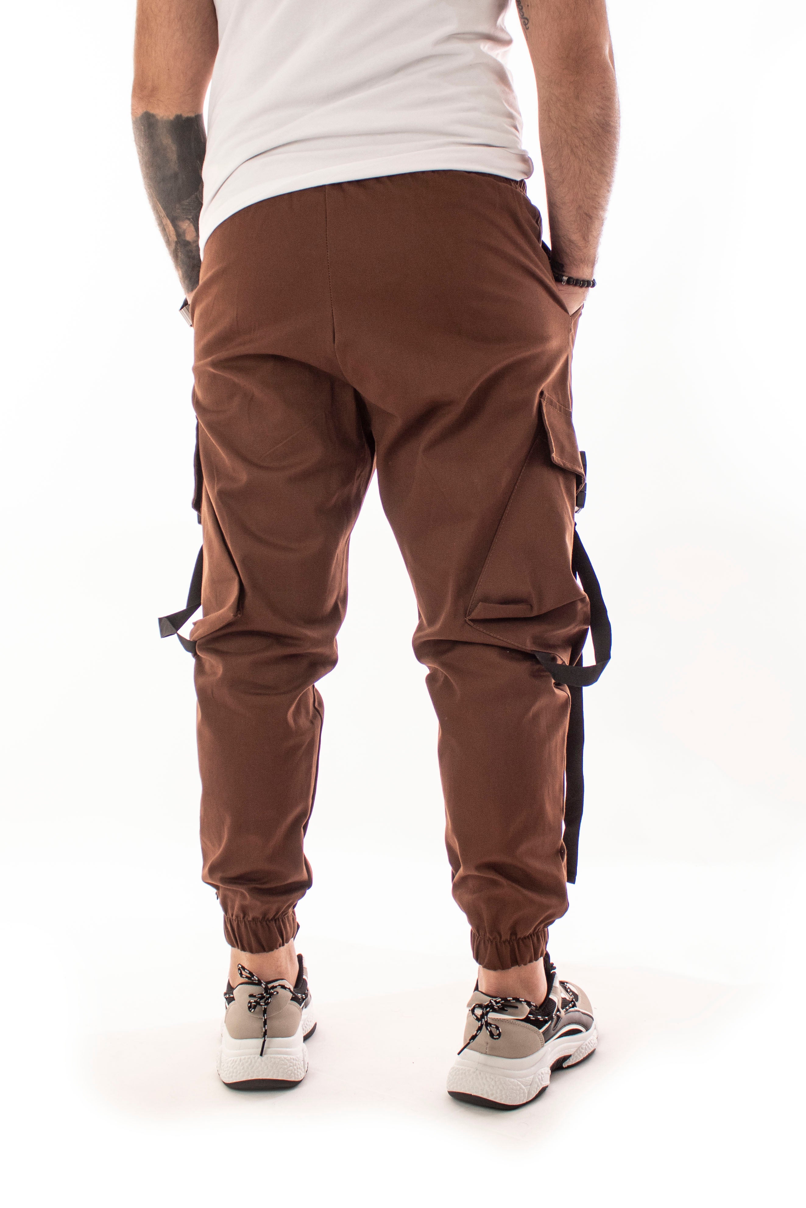 Pantalone Marrone Pantatuta Cargo Con Bretelle Tasca America E Tasconi  Art. Pt53