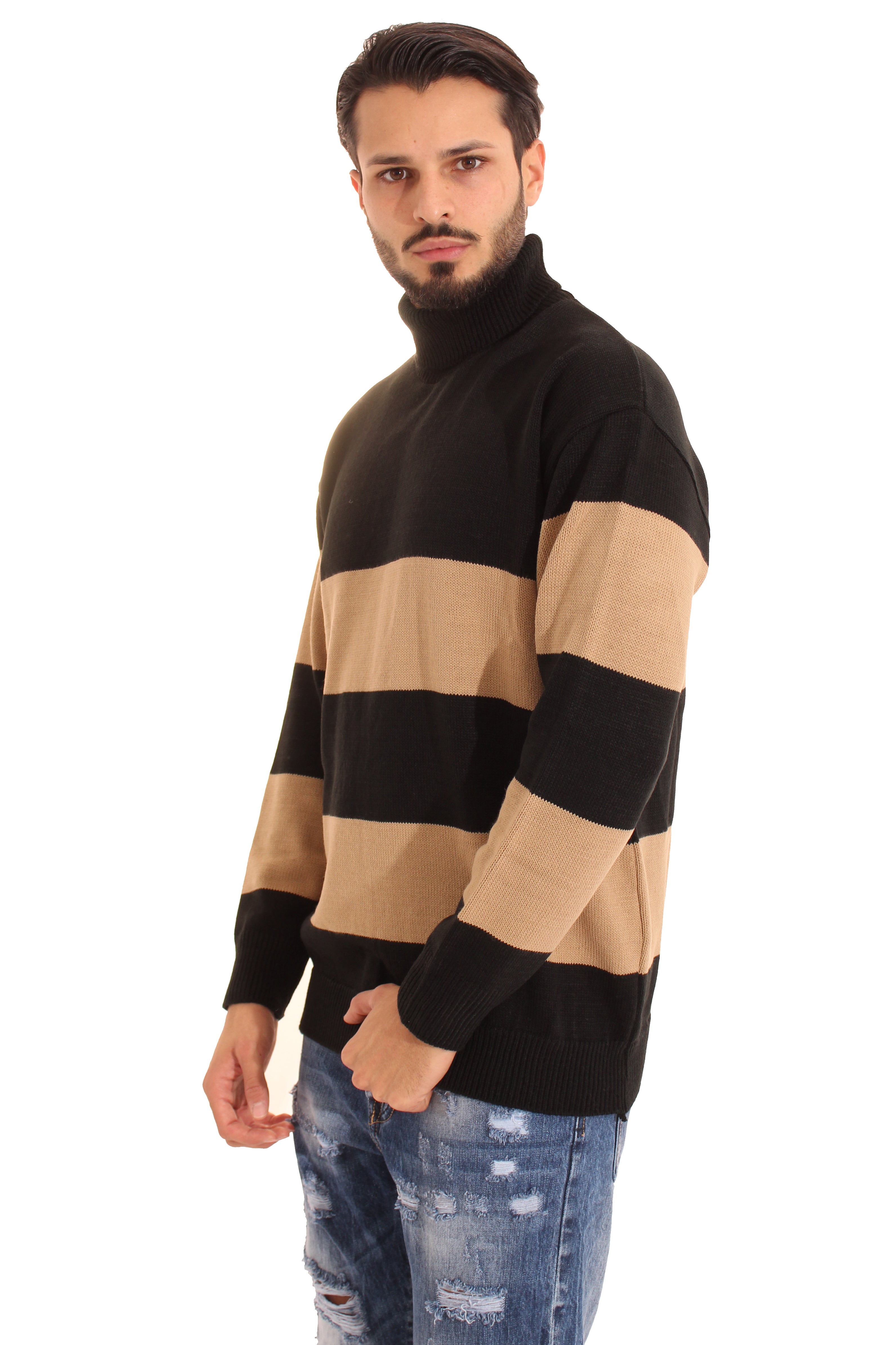 Maglione Uomo Dolcevita Fantasia Fasce Art. Mg77