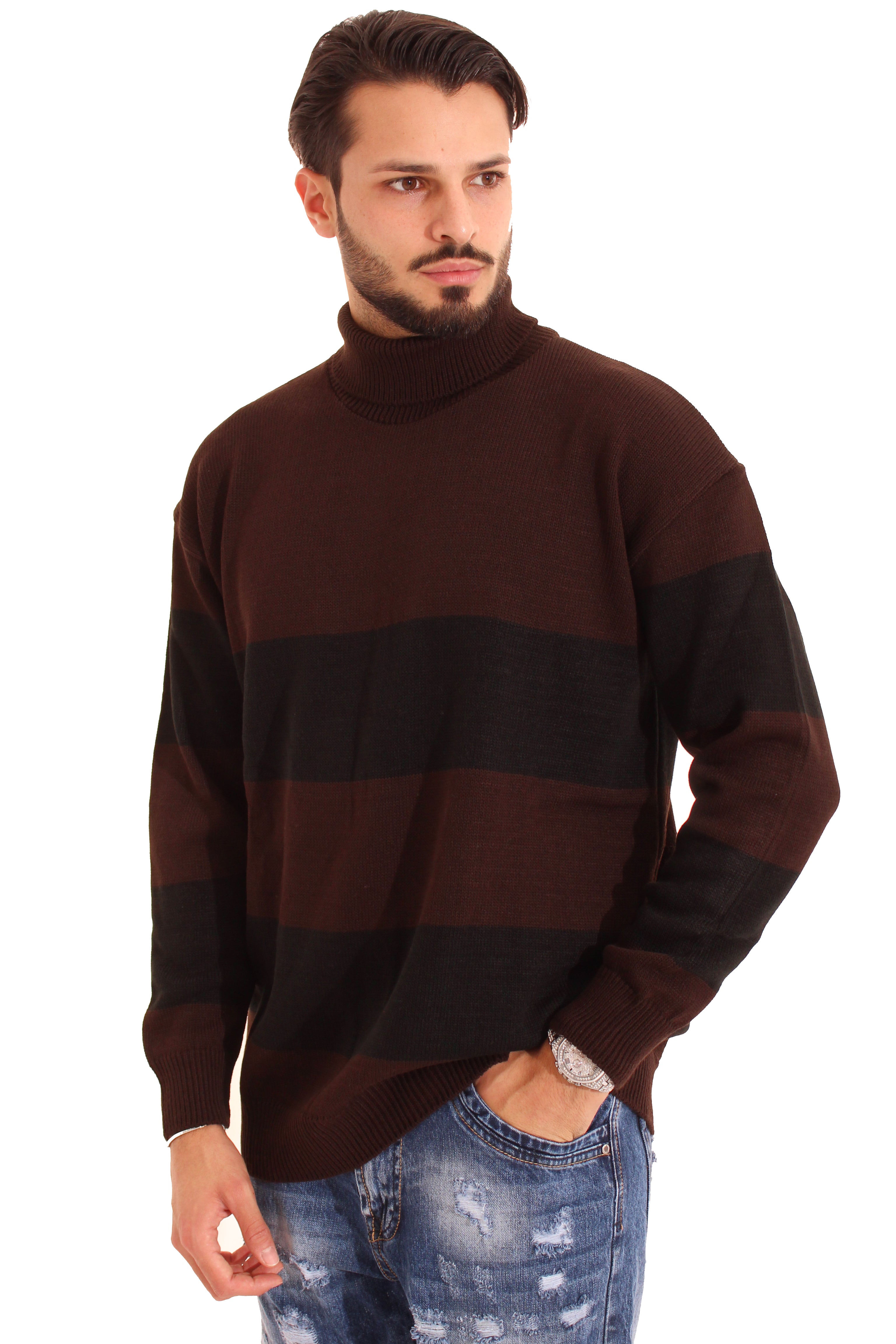 Maglione Uomo Dolcevita Fantasia Fasce Art. Mg77