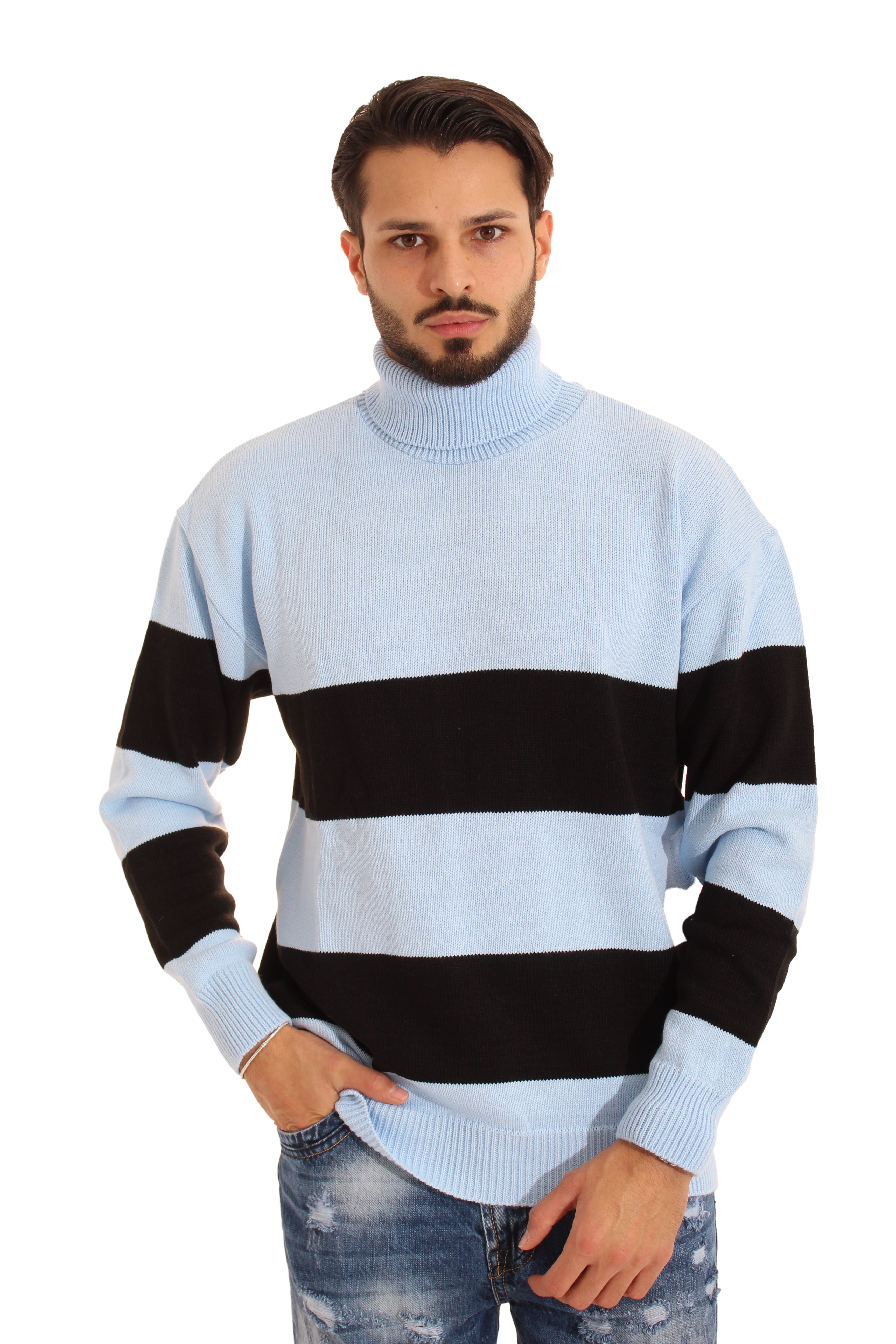 Maglione Uomo Dolcevita Fantasia Fasce Art. Mg77