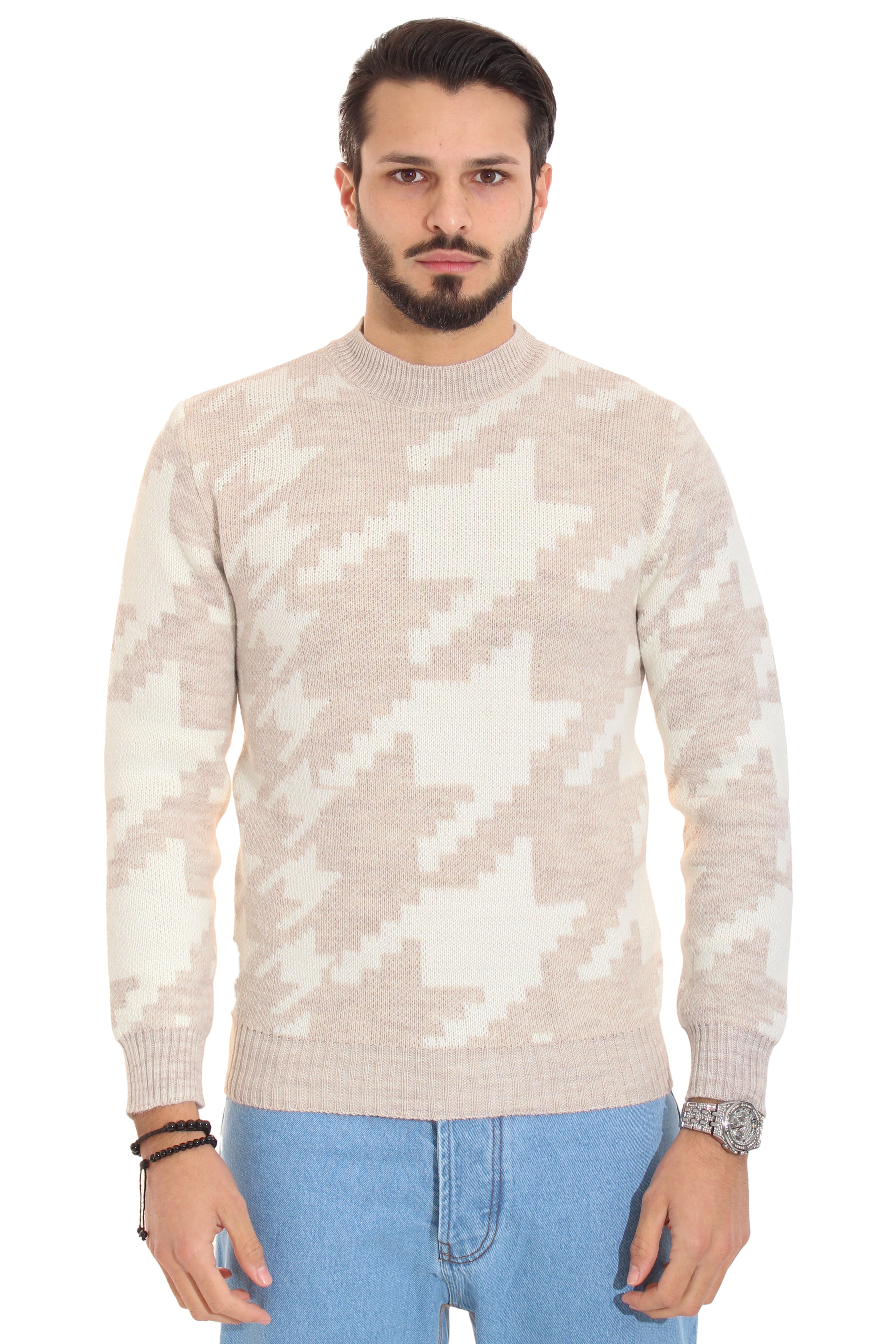 Maglione Uomo Pullover Girocollo Bicolore Art. Mg79