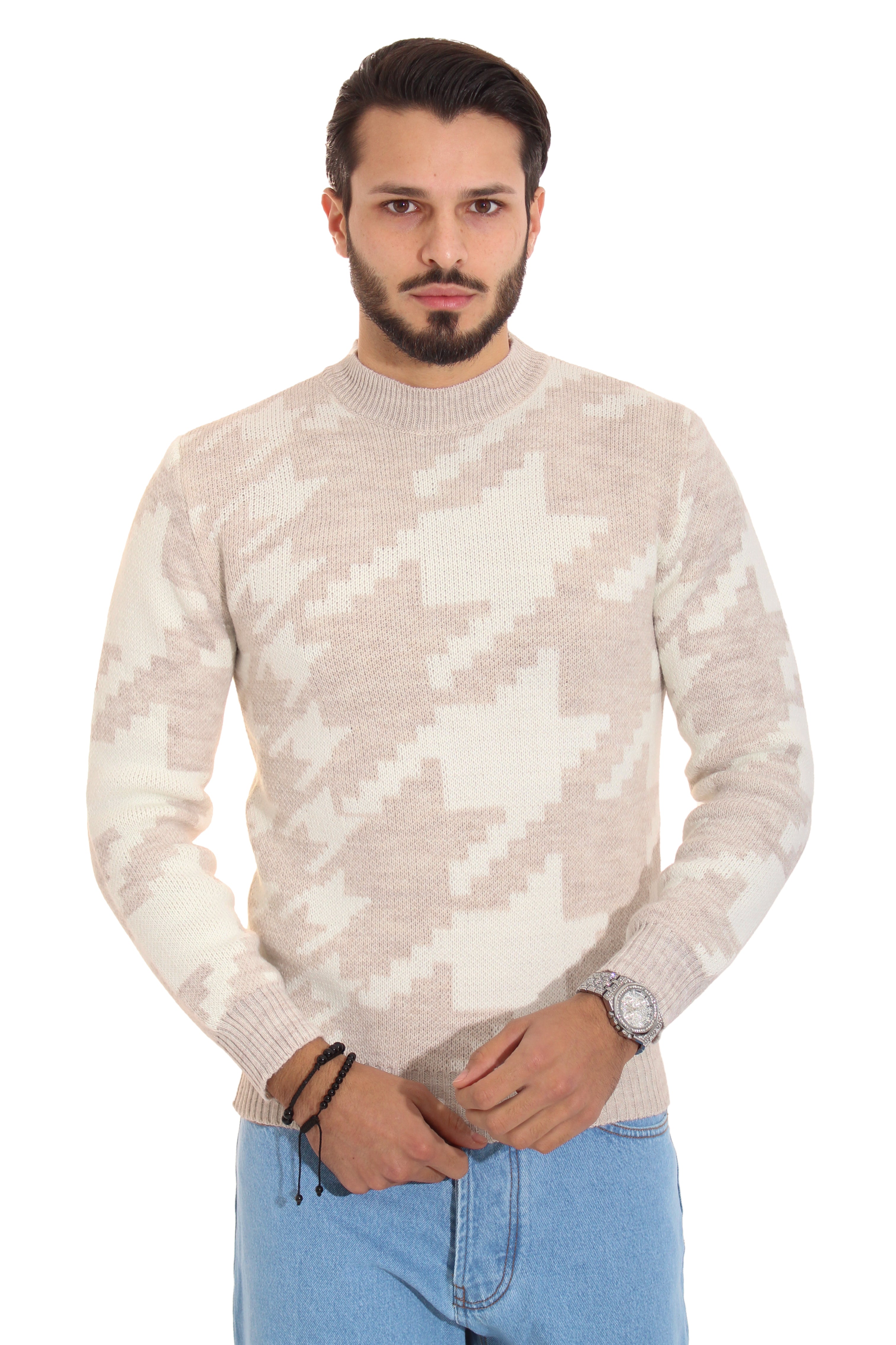 Maglione Uomo Pullover Girocollo Bicolore Art. Mg79