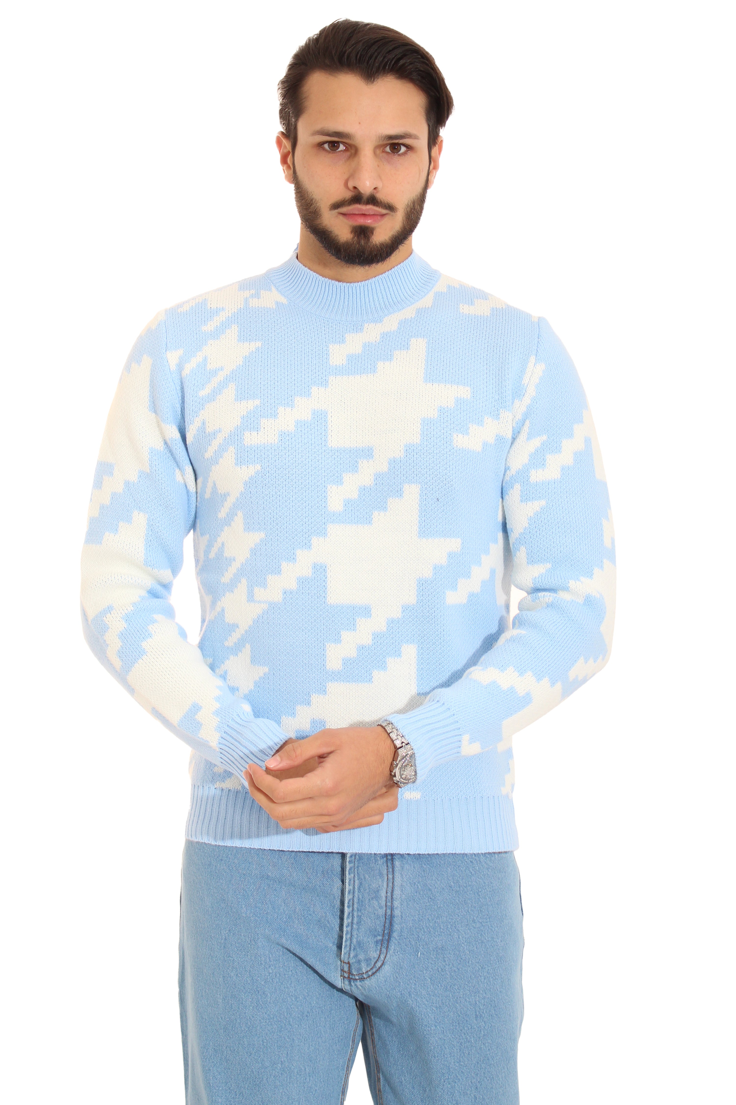 Maglione Uomo Pullover Girocollo Bicolore Art. Mg79