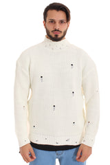 Maglione Uomo Pullover Mezzo Collo Con Abrasioni Art. Mg78