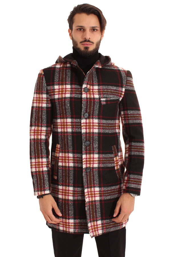 Cappotto Uomo Monopetto Scozzese Con Cappuccio Art. Cp21