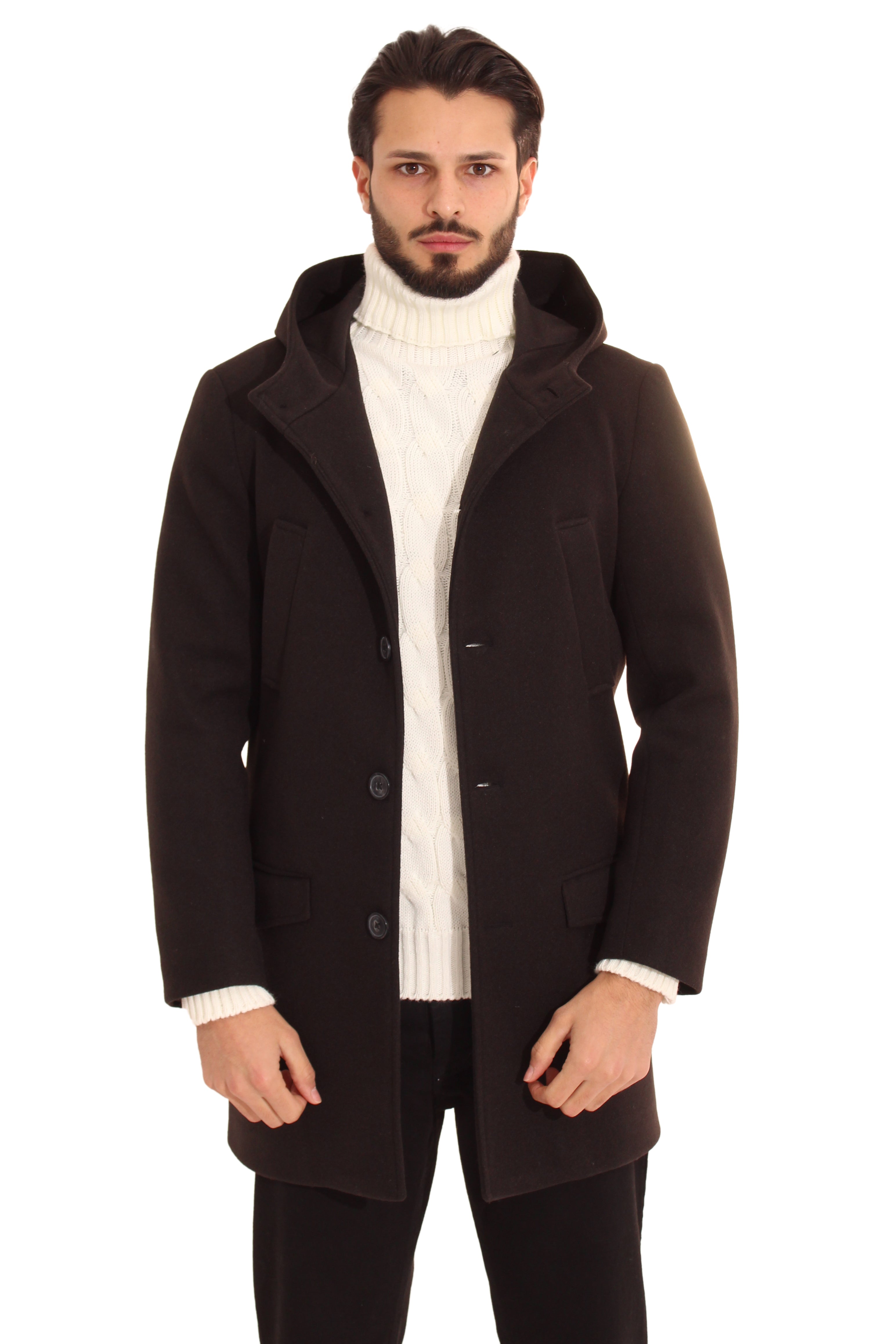 Cappotto Giacca Uomo Con Cappuccio Monopetto Art. Cp22