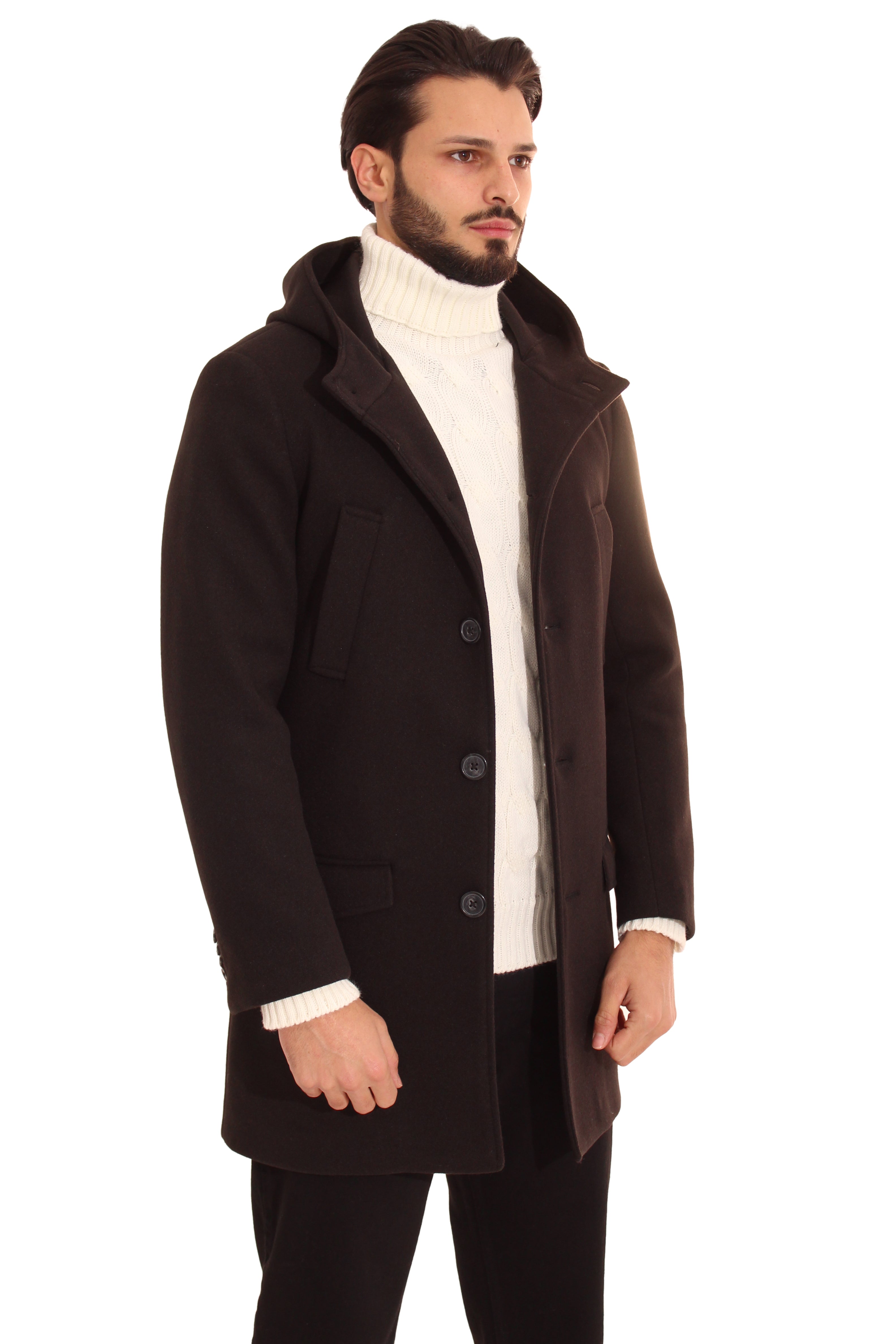 Cappotto Giacca Uomo Con Cappuccio Monopetto Art. Cp22