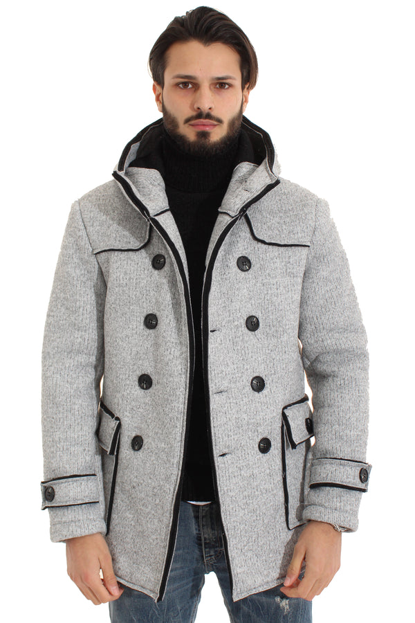 Cappotto Uomo Giacca Con Cappuccio Doppio Petto Con Tasche Laterali Art. Cp16