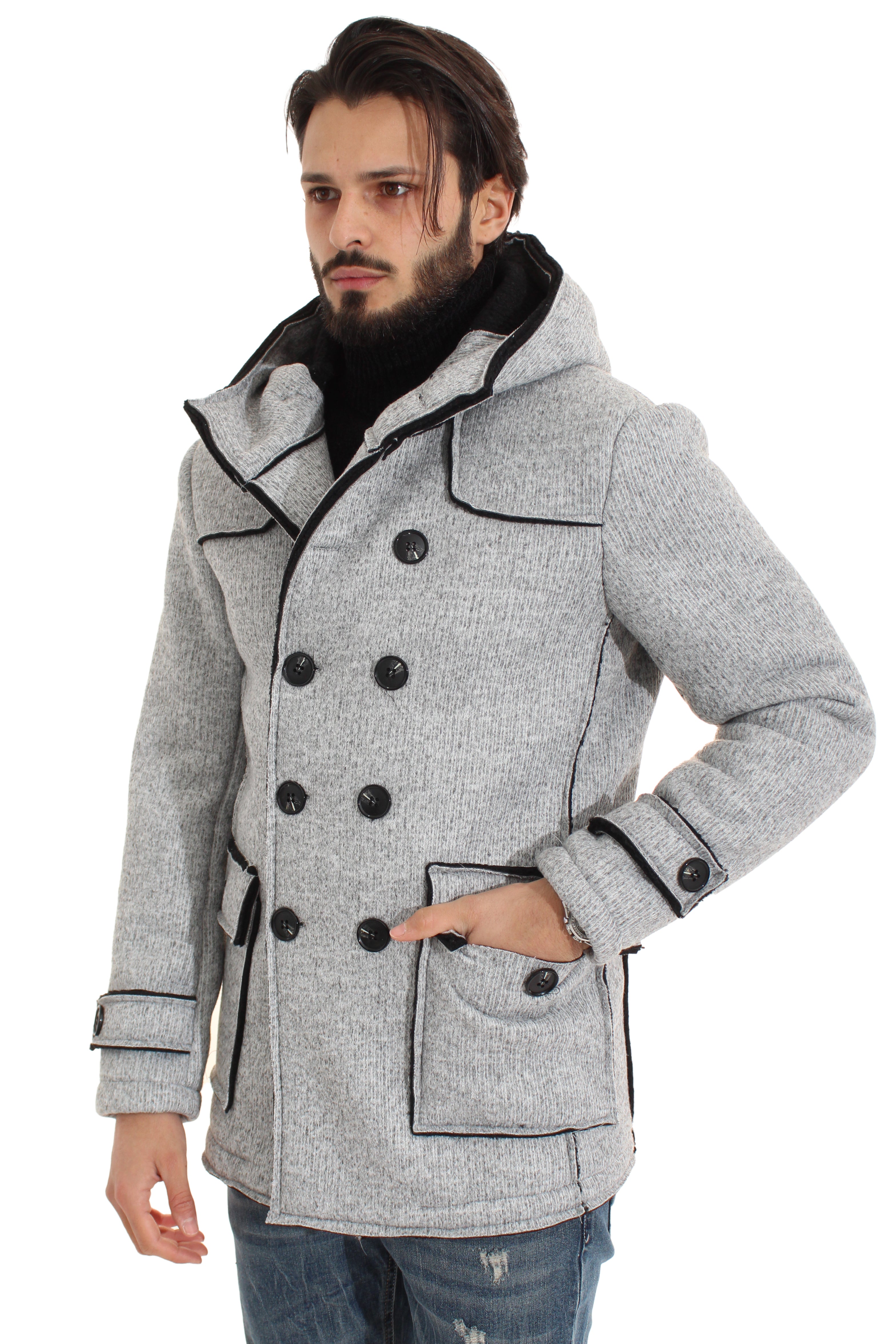 Cappotto Uomo Giacca Con Cappuccio Doppio Petto Con Tasche Laterali Art. Cp16