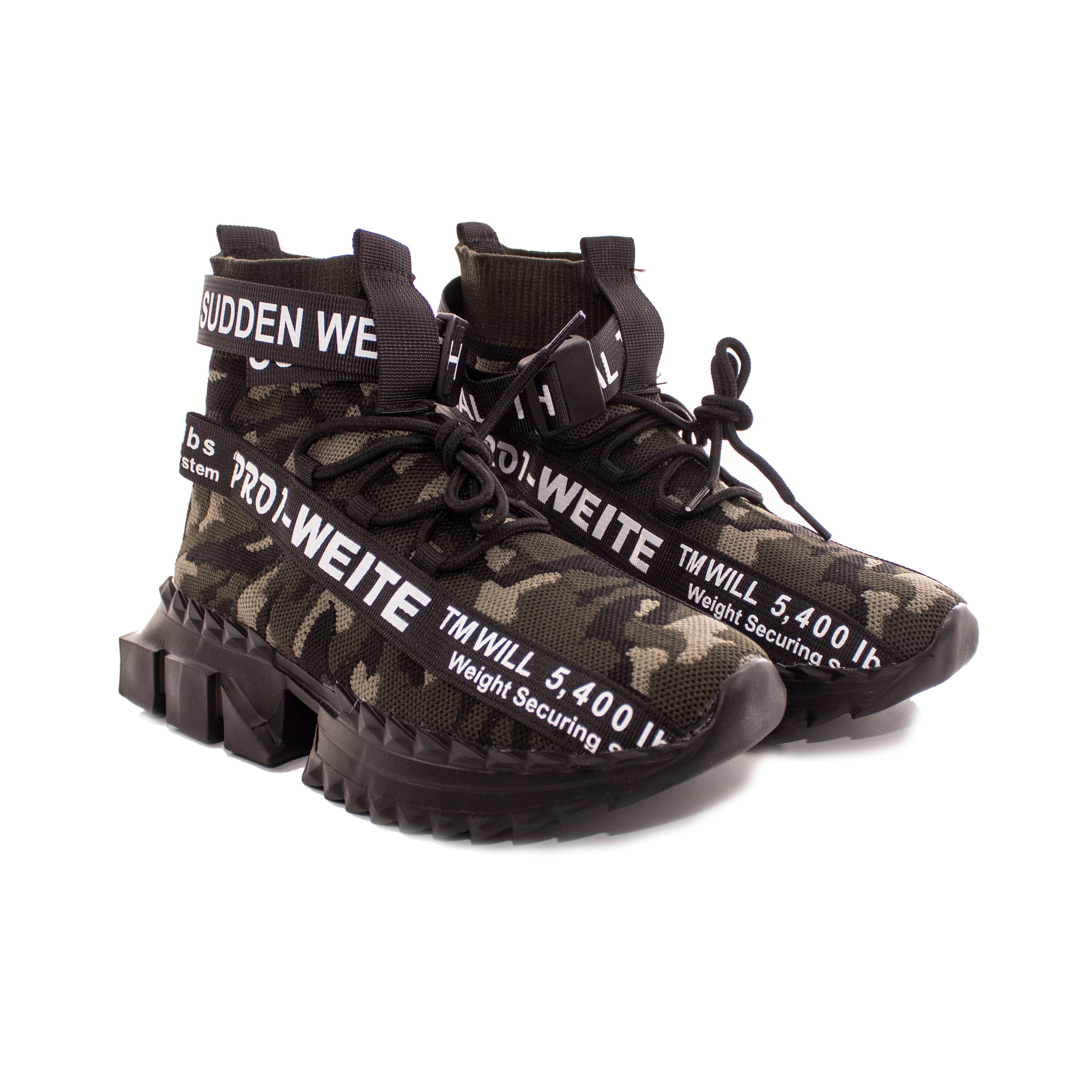 Sneakers Uomo Pro 1 Alte In Tela Elastica Suola In Gomma Camouflage