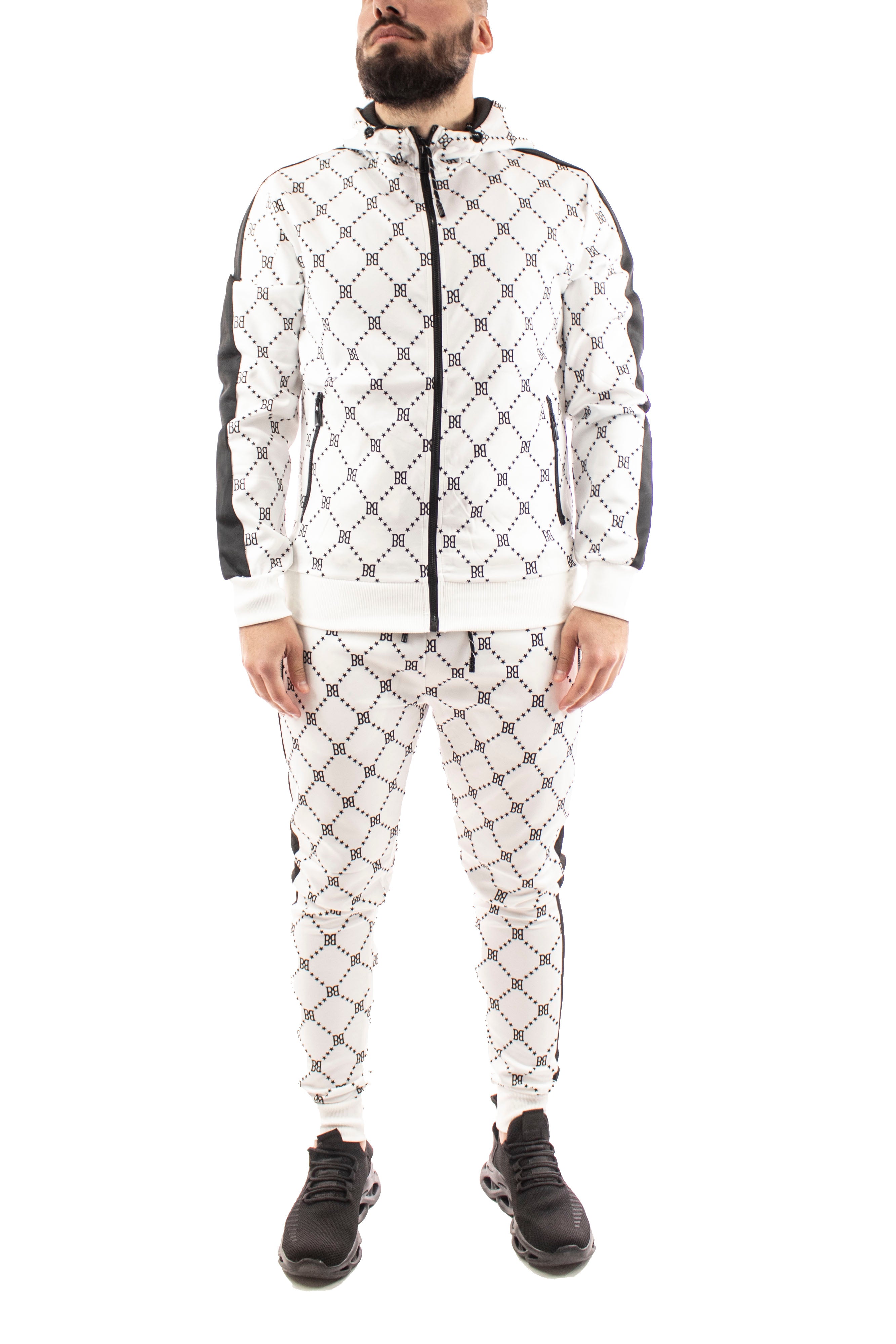 TUTA UOMO MICRO FANTASIA LETTERE CON STRISCIA LATERALE BASE BIANCA ART. TT61