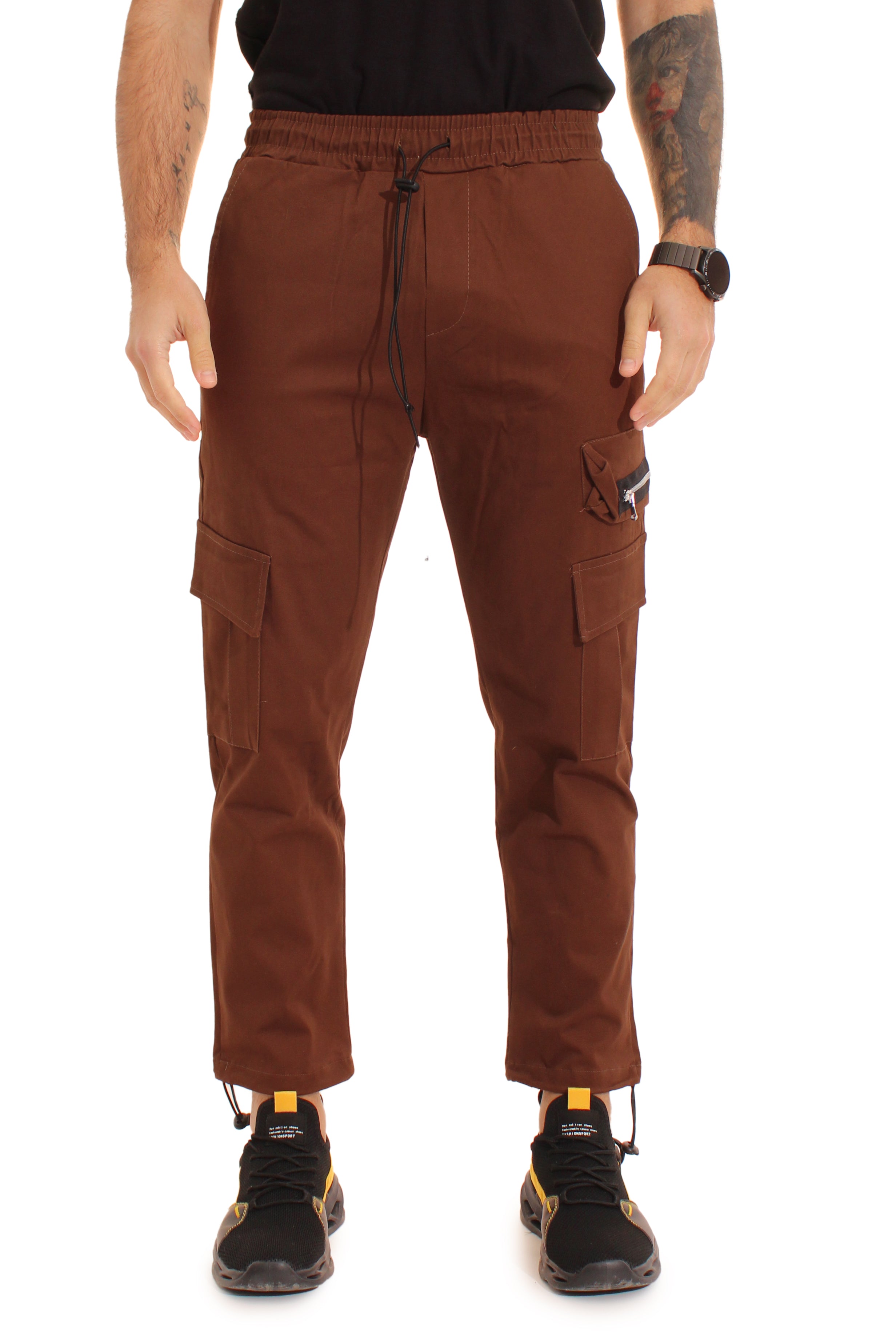 Pantalone Uomo Cargo Tasca America Con Zip Laterale Tasconi Elastico In Vita Art. Pt51