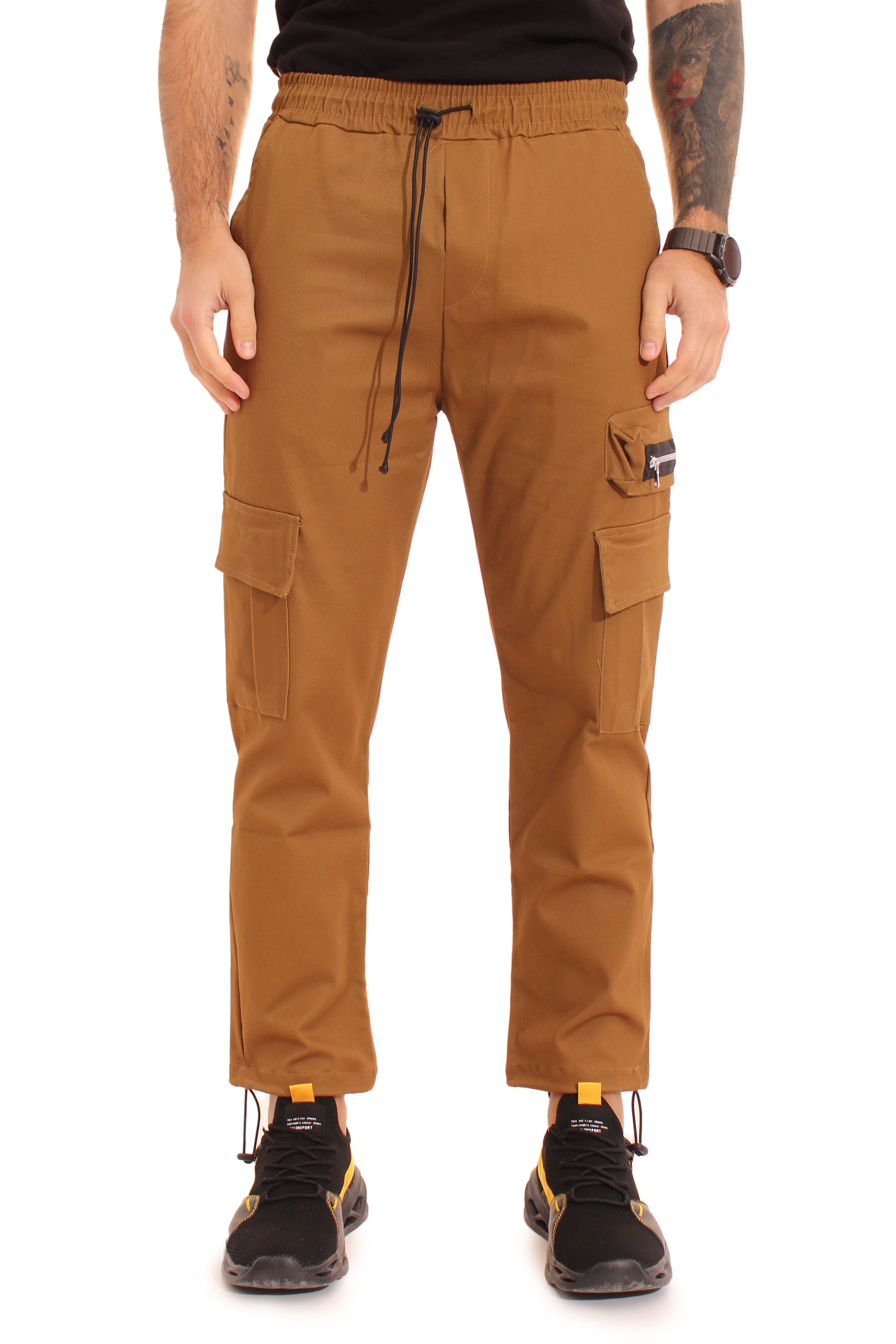 Pantalone Uomo Cargo Tasca America Con Zip Laterale Tasconi Elastico In Vita Art. Pt51