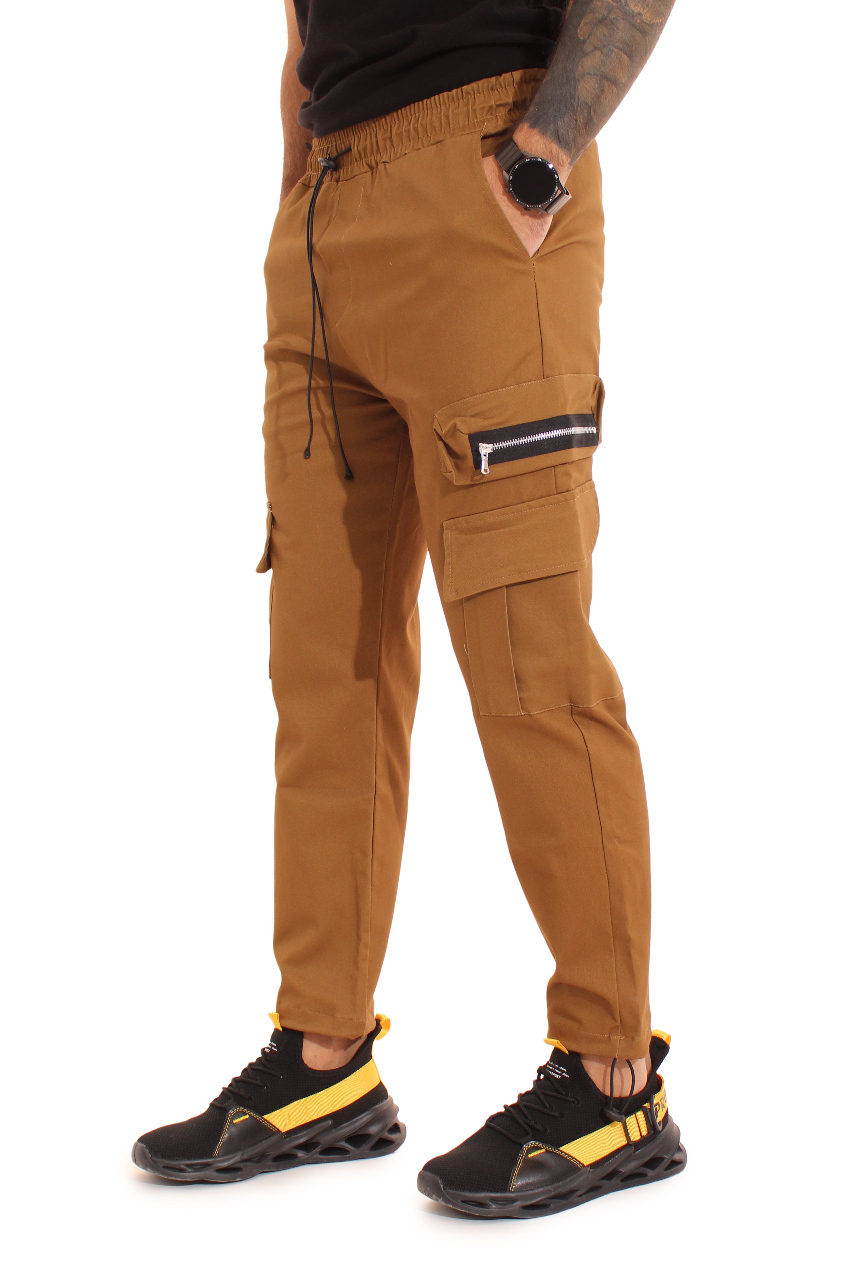 Pantalone Uomo Cargo Tasca America Con Zip Laterale Tasconi Elastico In Vita Art. Pt51