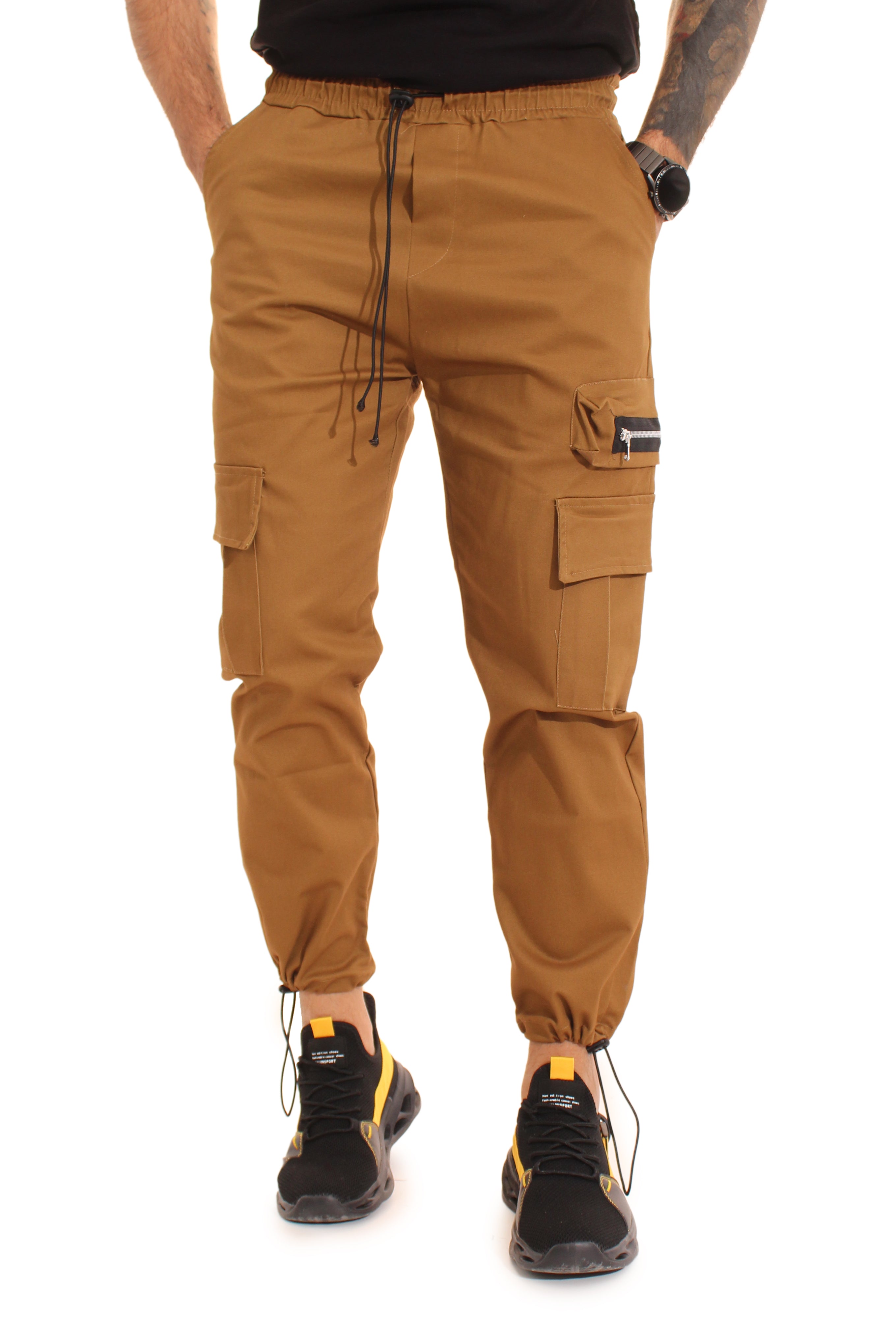 Pantalone Uomo Cargo Tasca America Con Zip Laterale Tasconi Elastico In Vita Art. Pt51