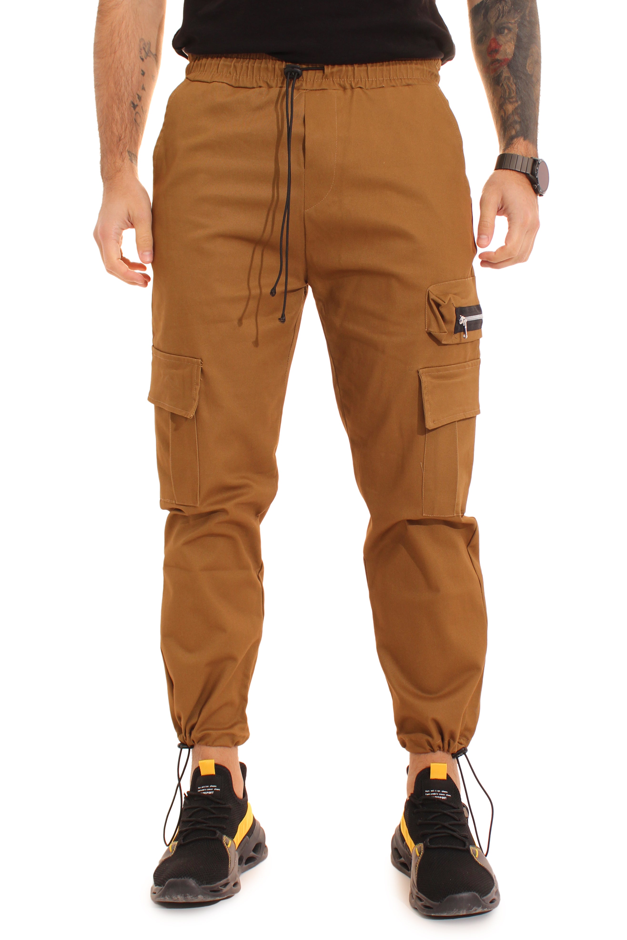 Pantalone Uomo Cargo Tasca America Con Zip Laterale Tasconi Elastico In Vita Art. Pt51