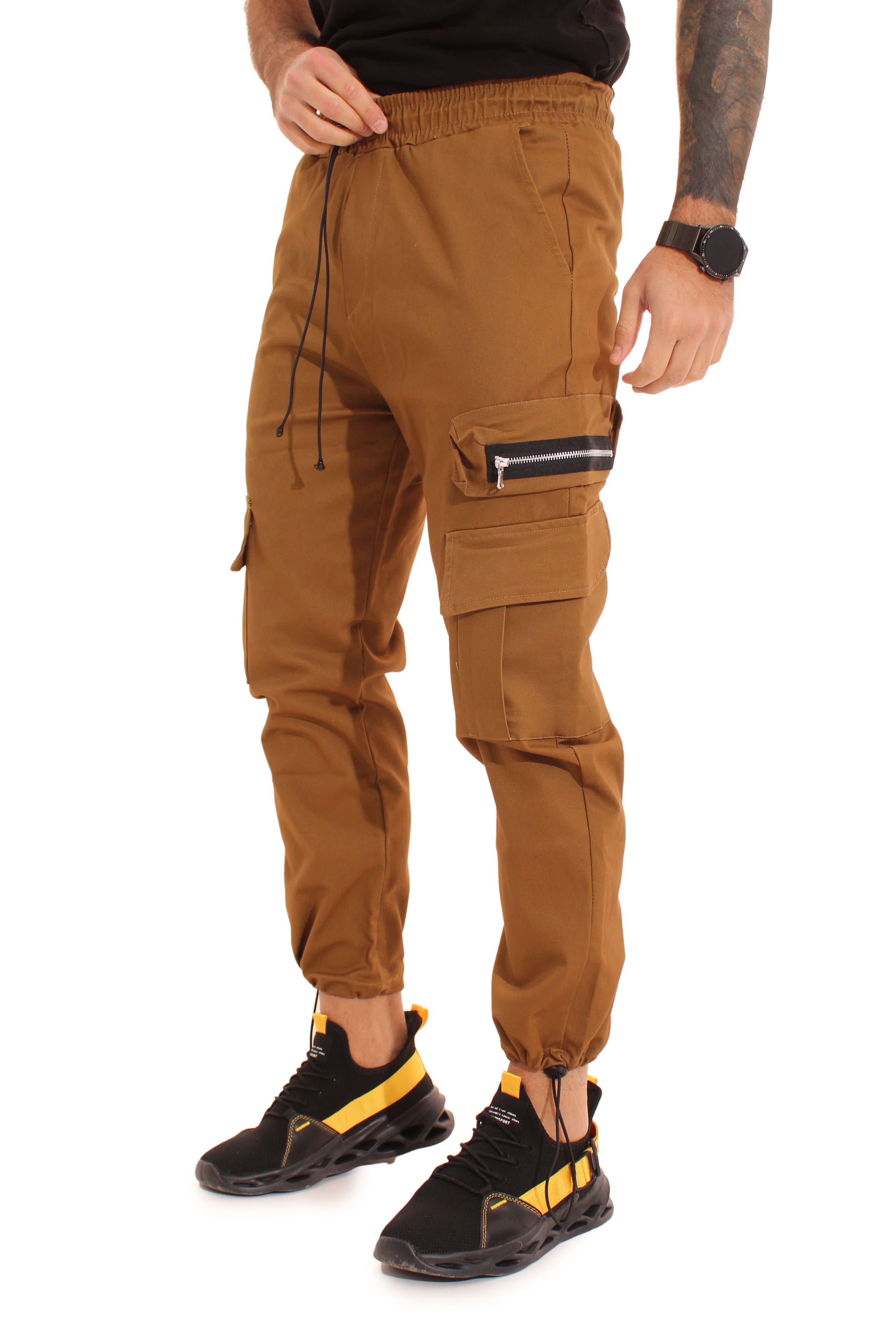 Pantalone Uomo Cargo Tasca America Con Zip Laterale Tasconi Elastico In Vita Art. Pt51