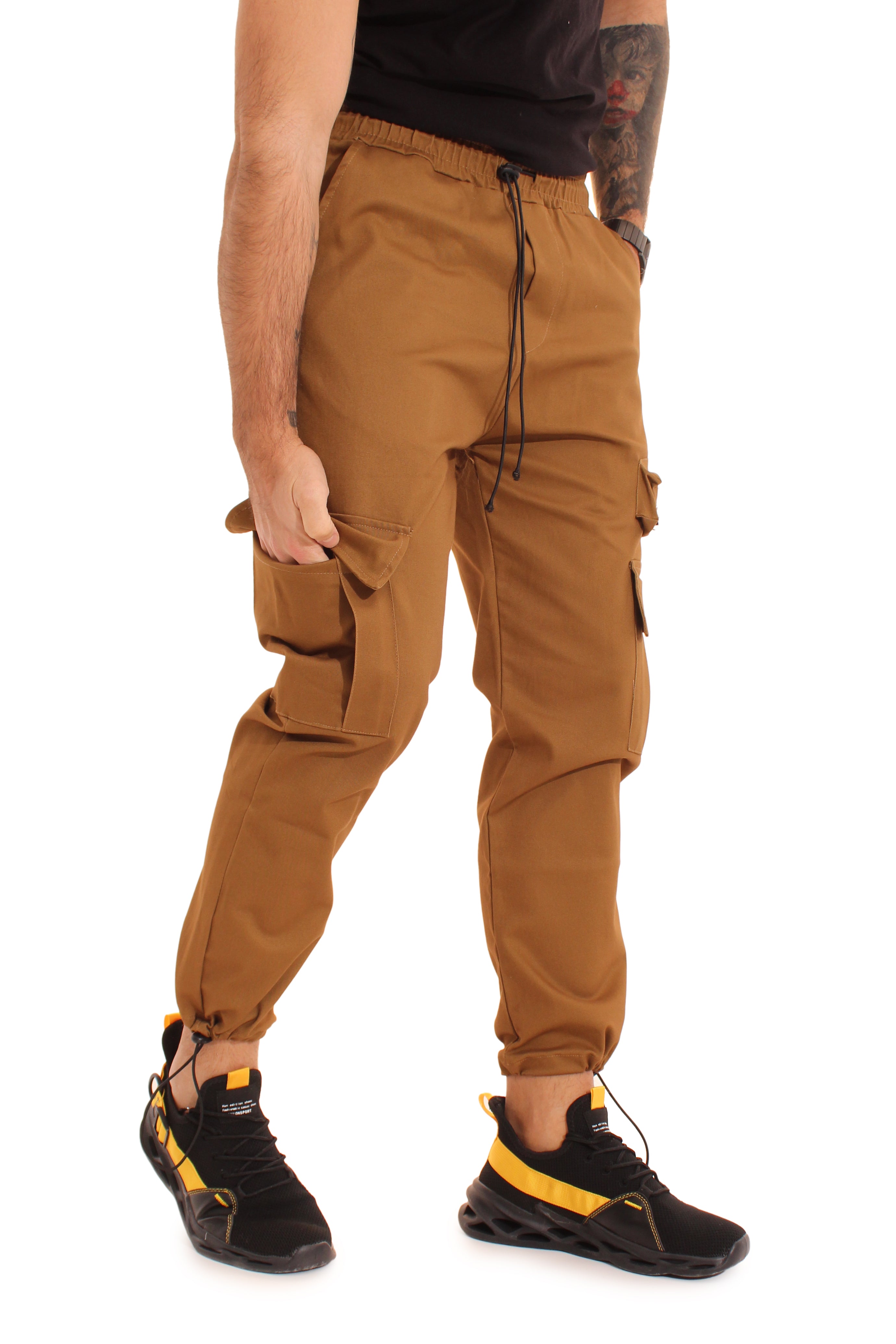 Pantalone Uomo Cargo Tasca America Con Zip Laterale Tasconi Elastico In Vita Art. Pt51