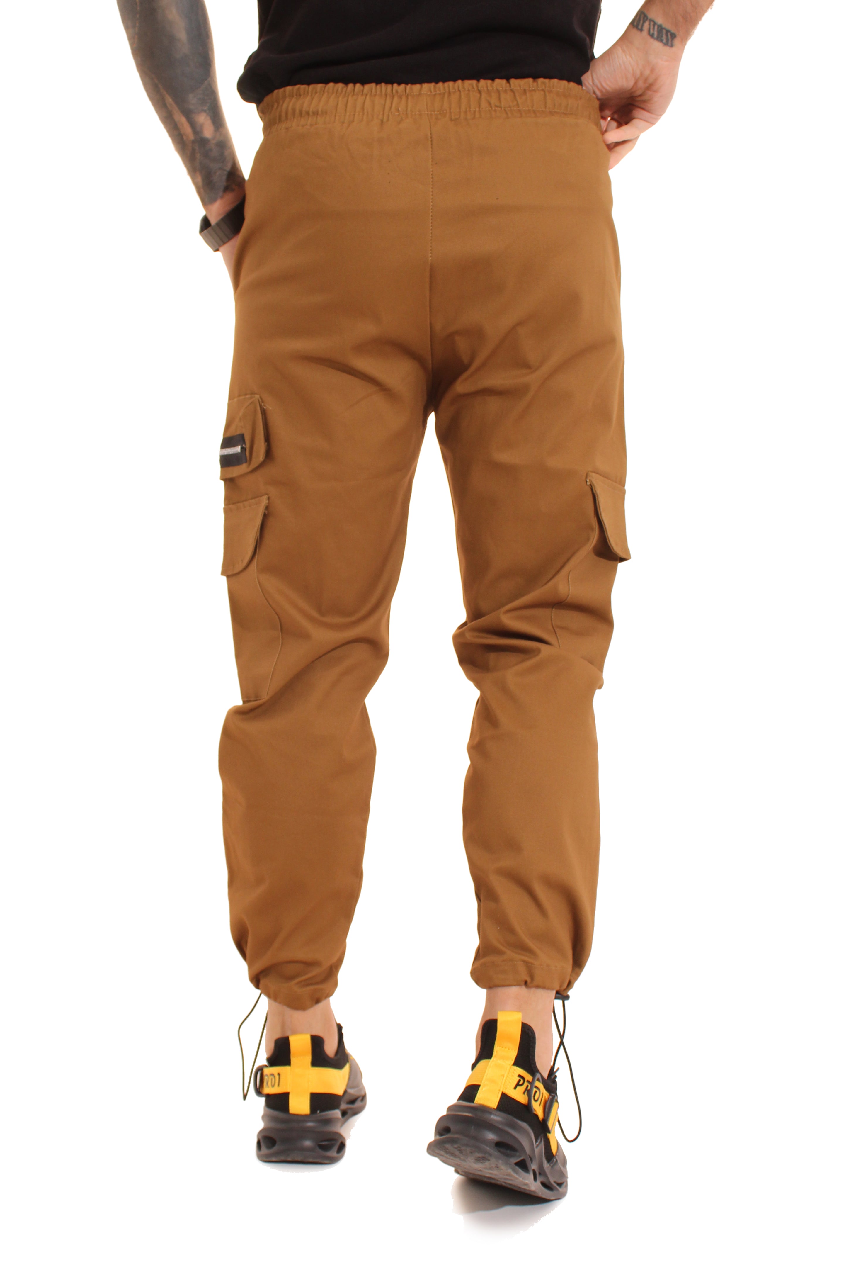 Pantalone Uomo Cargo Tasca America Con Zip Laterale Tasconi Elastico In Vita Art. Pt51