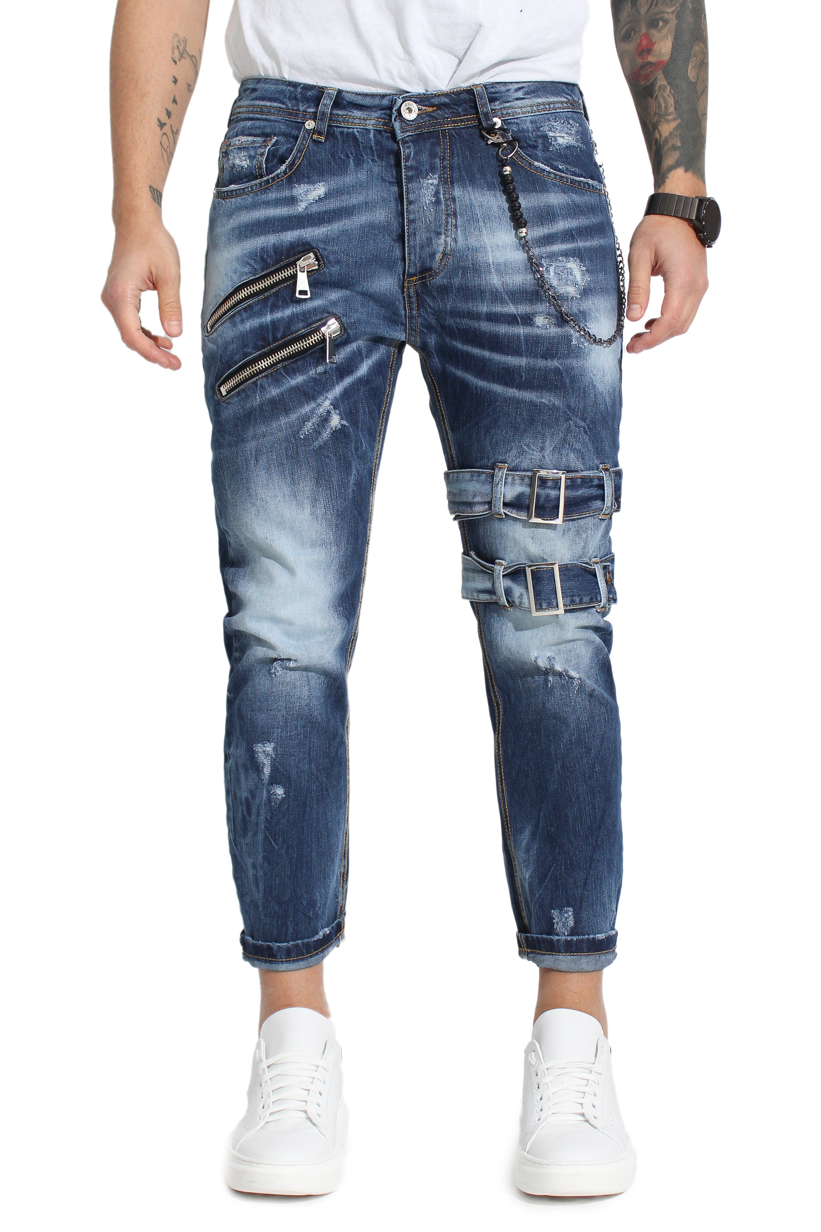 Jeans Uomo Con Fibbia e Zip Laterali 5 Tasche Art. Js236