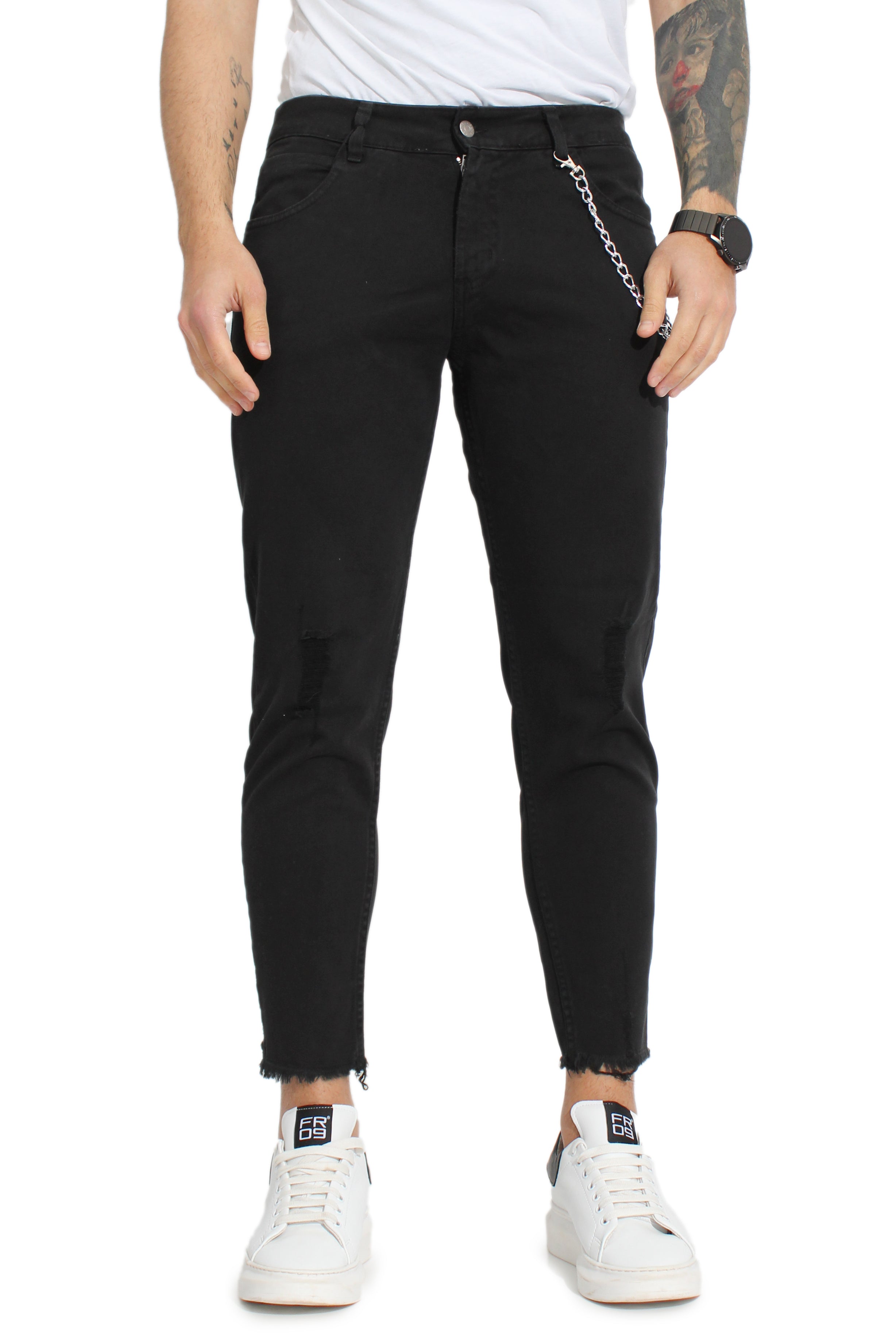 Jeans Uomo Slim Fit Con Abrasioni Caviglie Sfrangiate Art. JS250